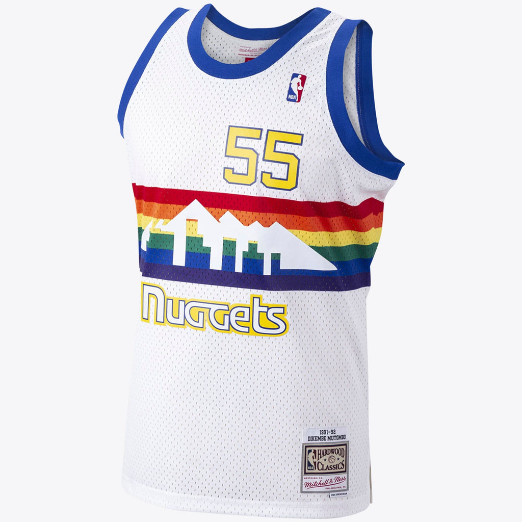 Denver Nuggets Mitchell & Ness Dikembe Mutombo 1991 Hardwood Classics Home Swingman Jersey - White - Men's NBA Team Jersey Basketball Fan Apparel