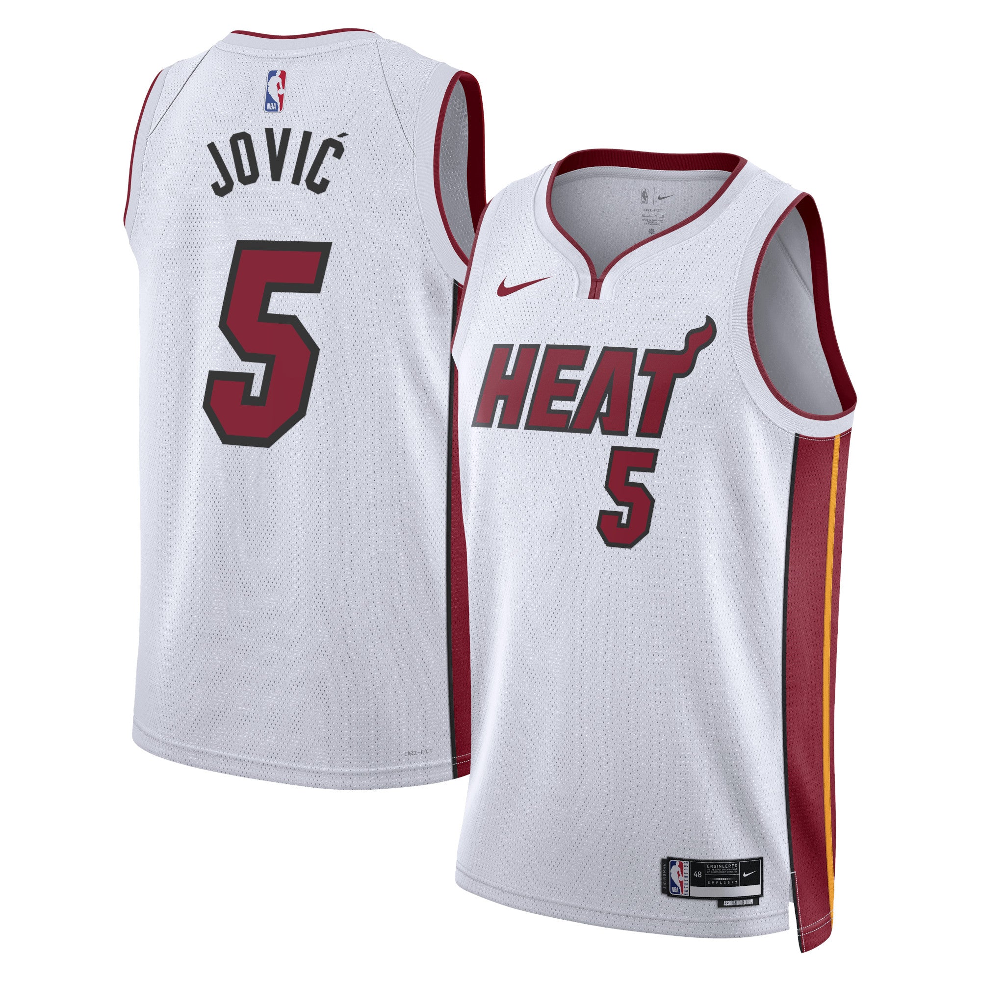 Miami Heat Nike Association Edition Swingman Jersey - White - Nikola Jović - Unisex NBA Team Jersey Basketball Fan Apparel