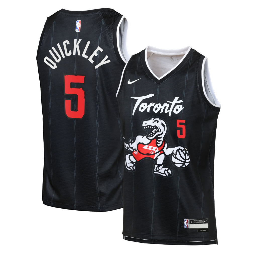 Toronto Raptors Nike 2025/26 City Edition Swingman Jersey - Black - Immanuel Quickley - Youth NBA Team Jersey Basketball Fan Apparel