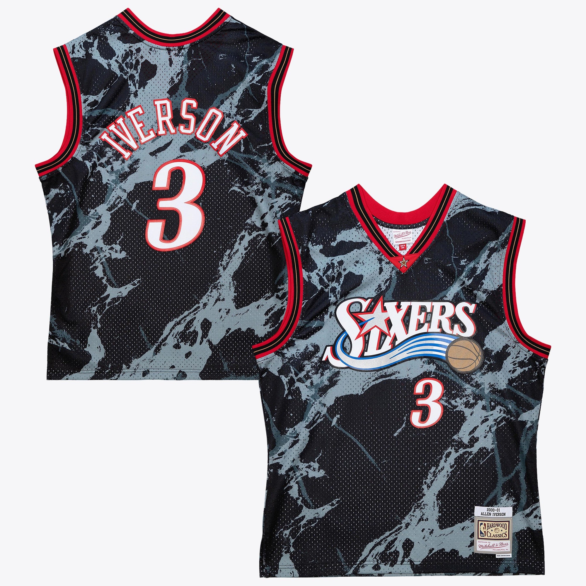 Philadelphia 76ers Mitchell & Ness Allen Iverson 2000 Team Marble Swingman Jersey - Black NBA Team Jersey Basketball Fan Apparel