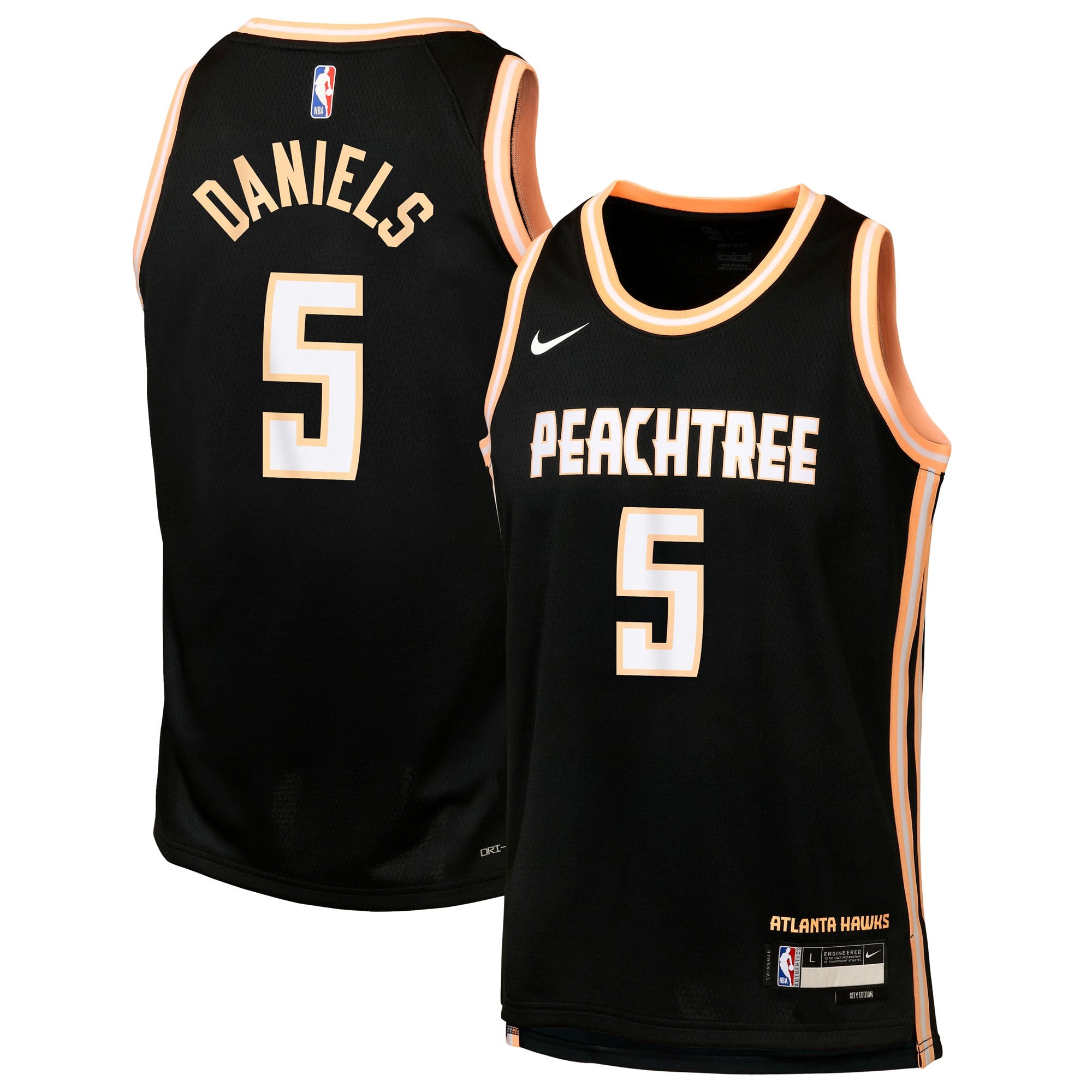 Atlanta Hawks Nike 2025/26 City Edition Swingman Jersey - Black - Dyson Daniels - Youth NBA Team Jersey Basketball Fan Apparel