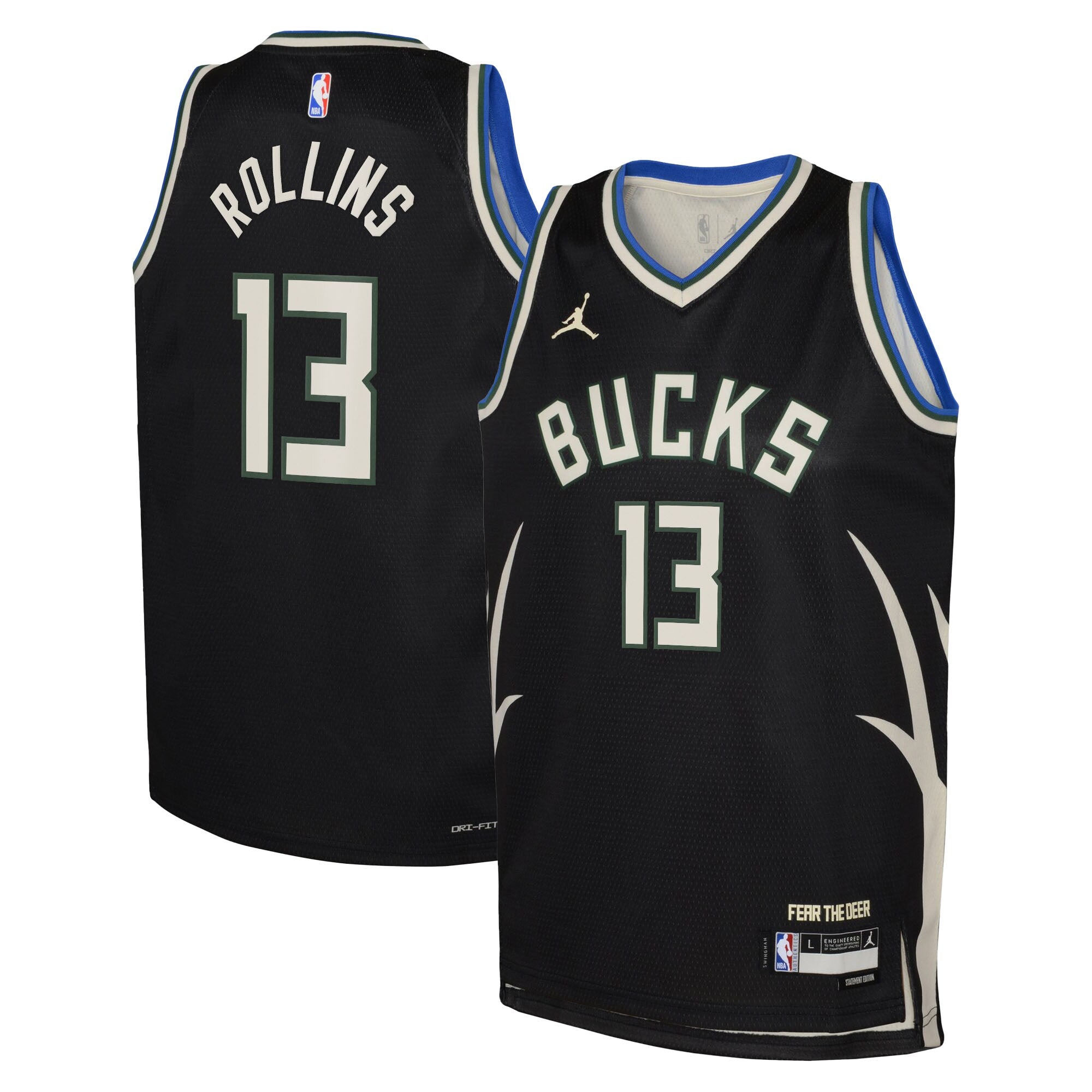 Milwaukee Bucks Jordan Brand Statement Edition Swingman Jersey - Hunter Green - Ryan Rollins - Youth NBA Team Jersey Basketball Fan Apparel
