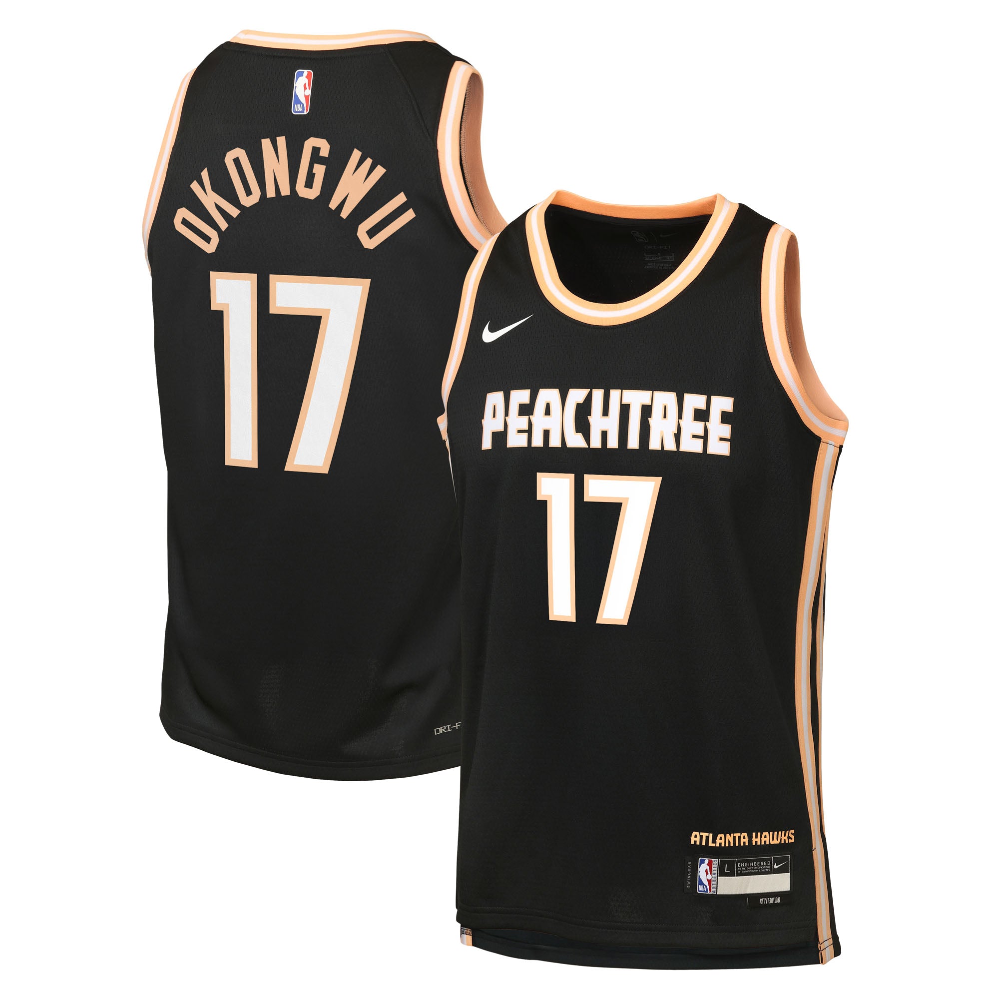 Atlanta Hawks Nike 2025/26 City Edition Swingman Jersey - Black - Onyeka Okongwu - Youth NBA Team Jersey Basketball Fan Apparel