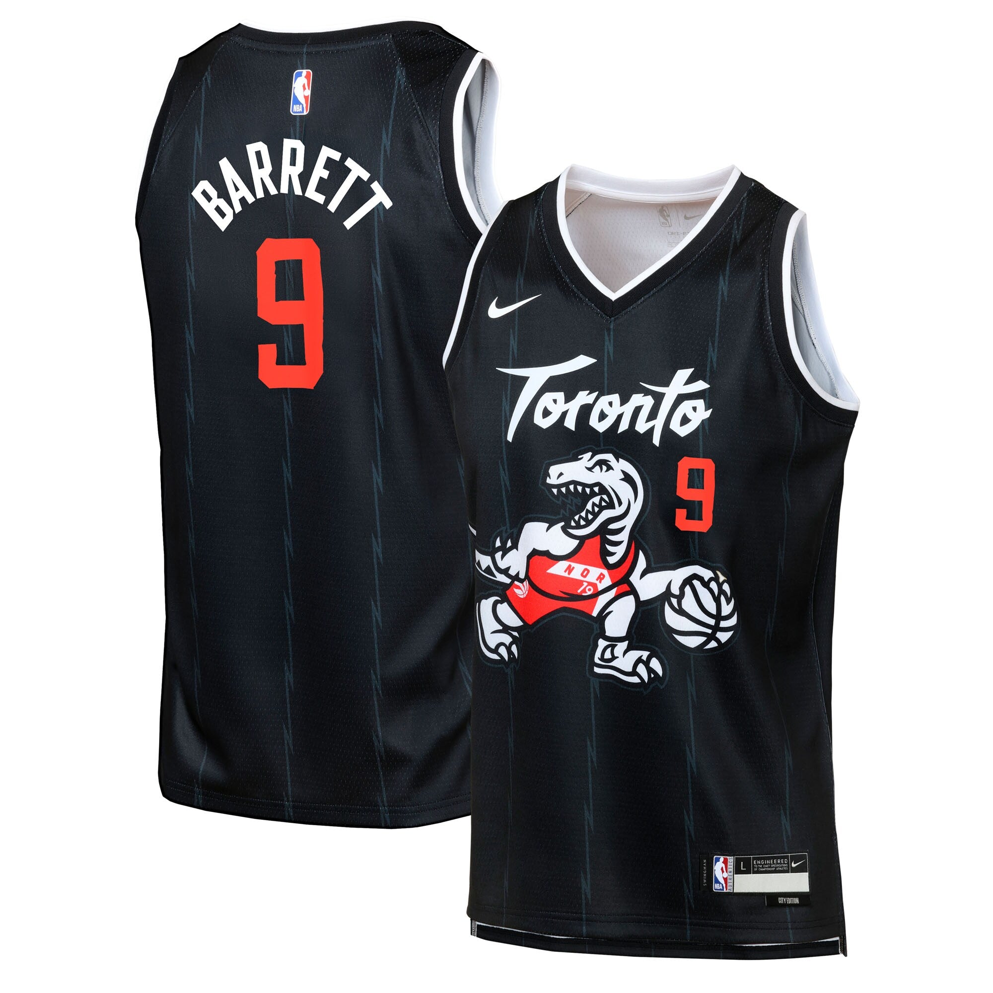 Toronto Raptors Nike 2025/26 City Edition Swingman Jersey - Black - RJ Barrett - Youth NBA Team Jersey Basketball Fan Apparel