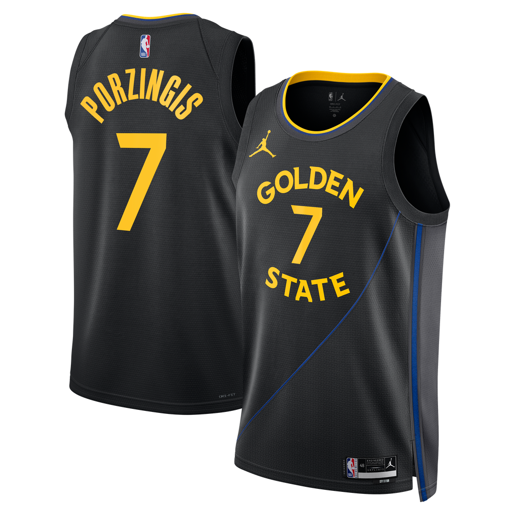 Golden State Warriors Jordan Brand 2024/25 Statement Edition Swingman Jersey - Black - Kristaps Porziņģis - Unisex NBA Team Jersey Basketball Fan Appa