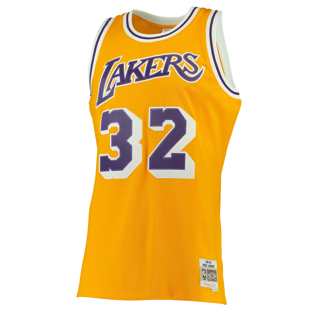 Los Angeles Lakers Mitchell & Ness Magic Johnson 1984-85 Hardwood Classics Swingman Jersey - Gold - Men's NBA Team Jersey Basketball Fan Apparel