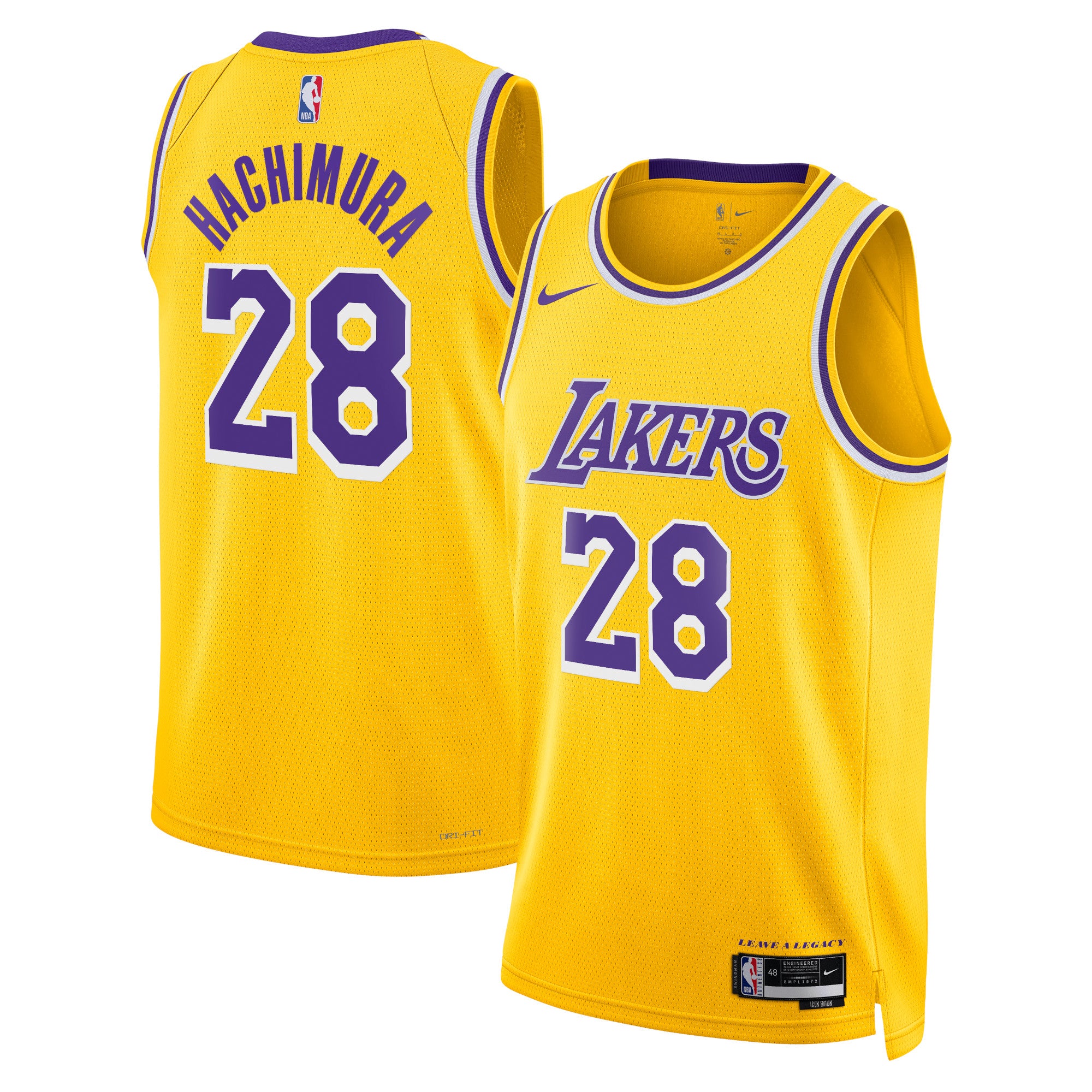 Los Angeles Lakers Nike Icon Edition Swingman Jersey - Gold - Rui Hachimura - Unisex NBA Team Jersey Basketball Fan Apparel
