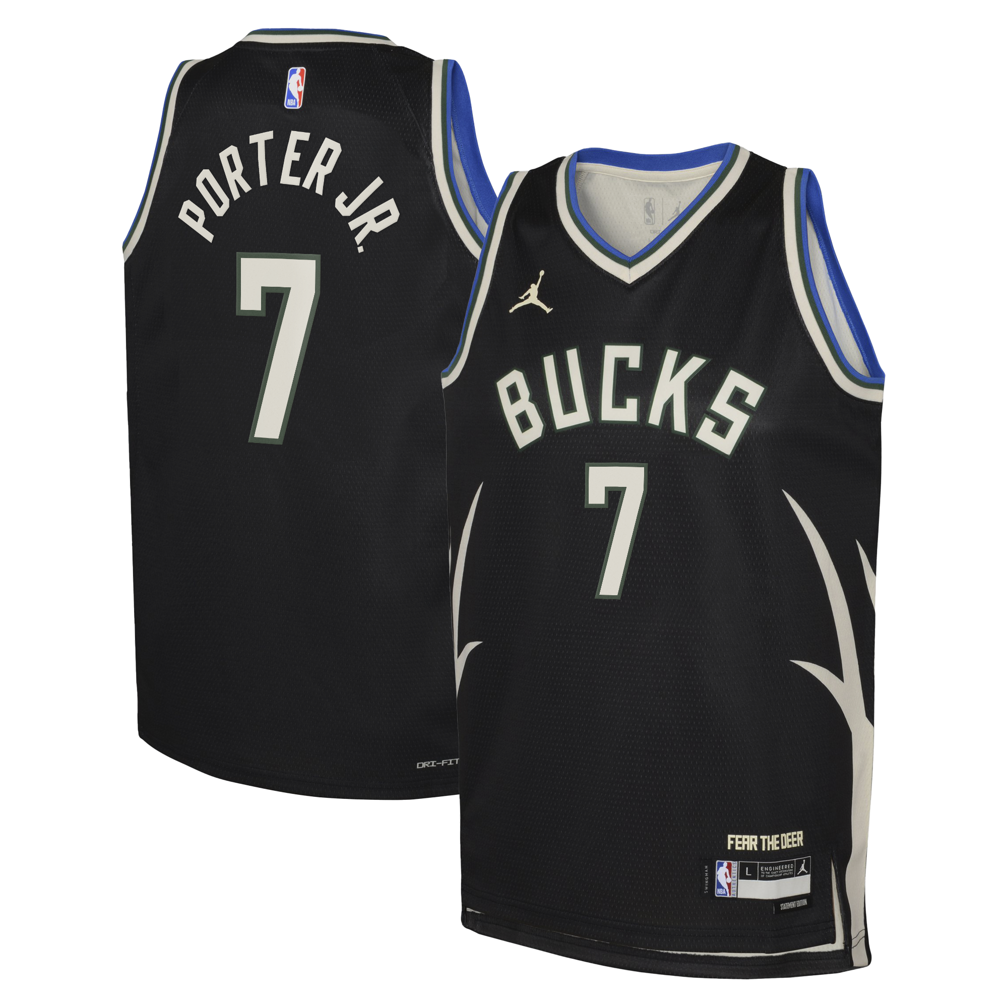 Milwaukee Bucks Jordan Brand Statement Edition Swingman Jersey - Hunter Green - Kevin Porter Jr. - Youth NBA Team Jersey Basketball Fan Apparel