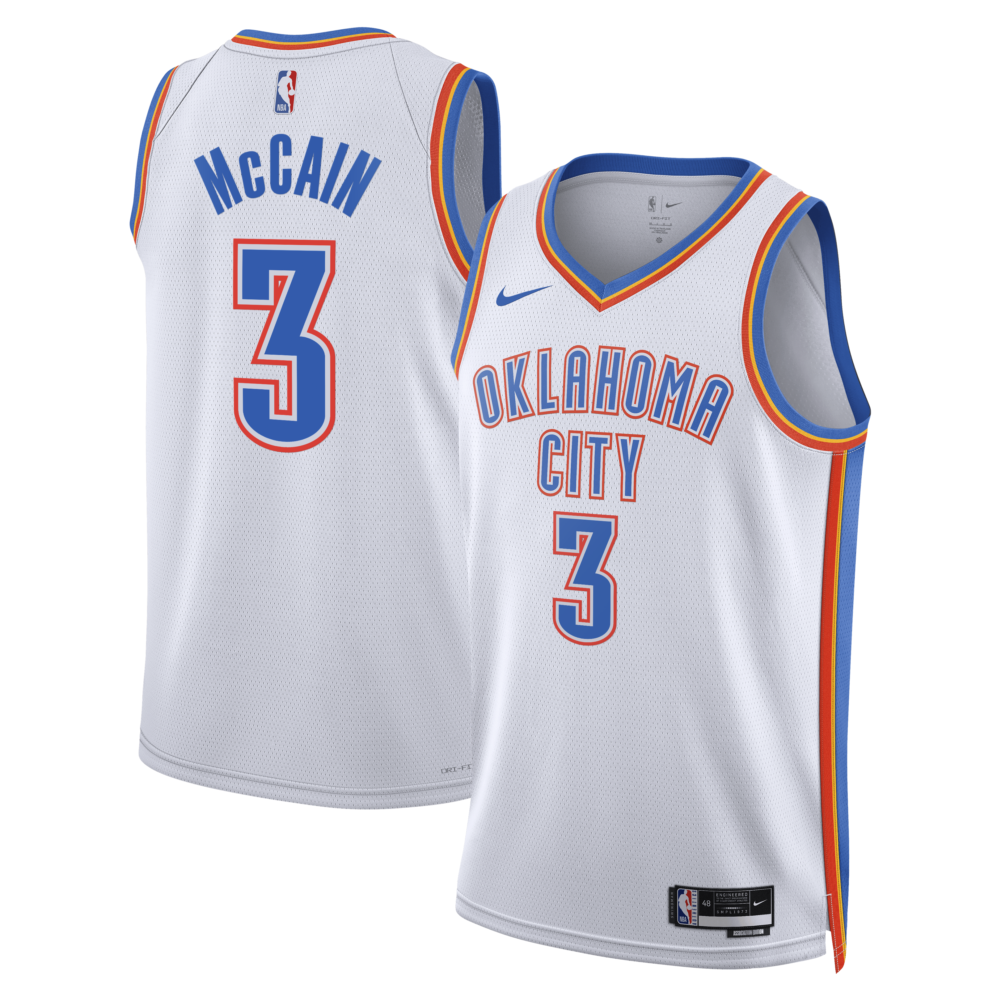 Oklahoma City Thunder Nike Association Edition Swingman Jersey - White - Jared McCain - Unisex NBA Team Jersey Basketball Fan Apparel