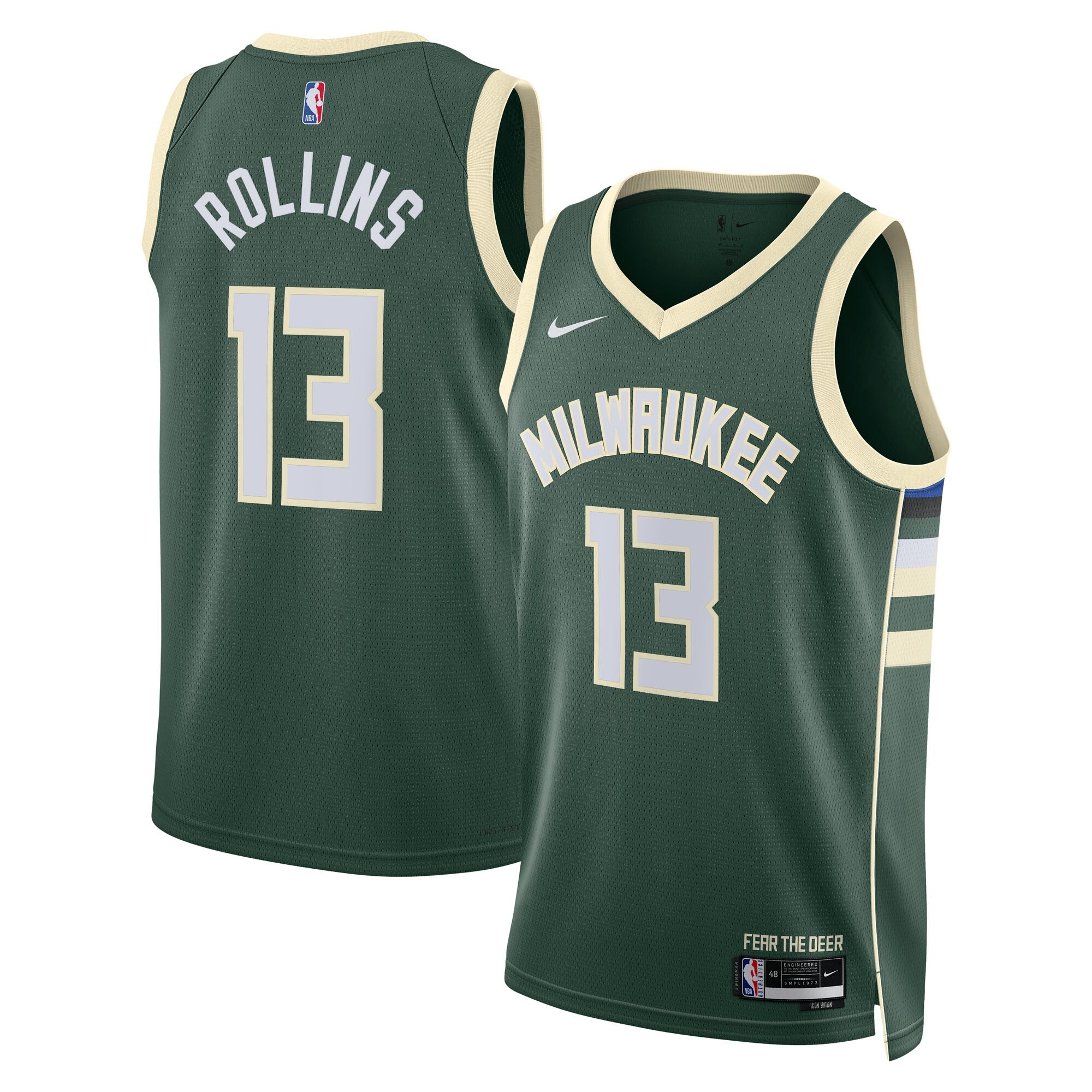Milwaukee Bucks Nike Icon Edition Swingman Jersey - Hunter Green - Ryan Rollins - Unisex NBA Team Jersey Basketball Fan Apparel