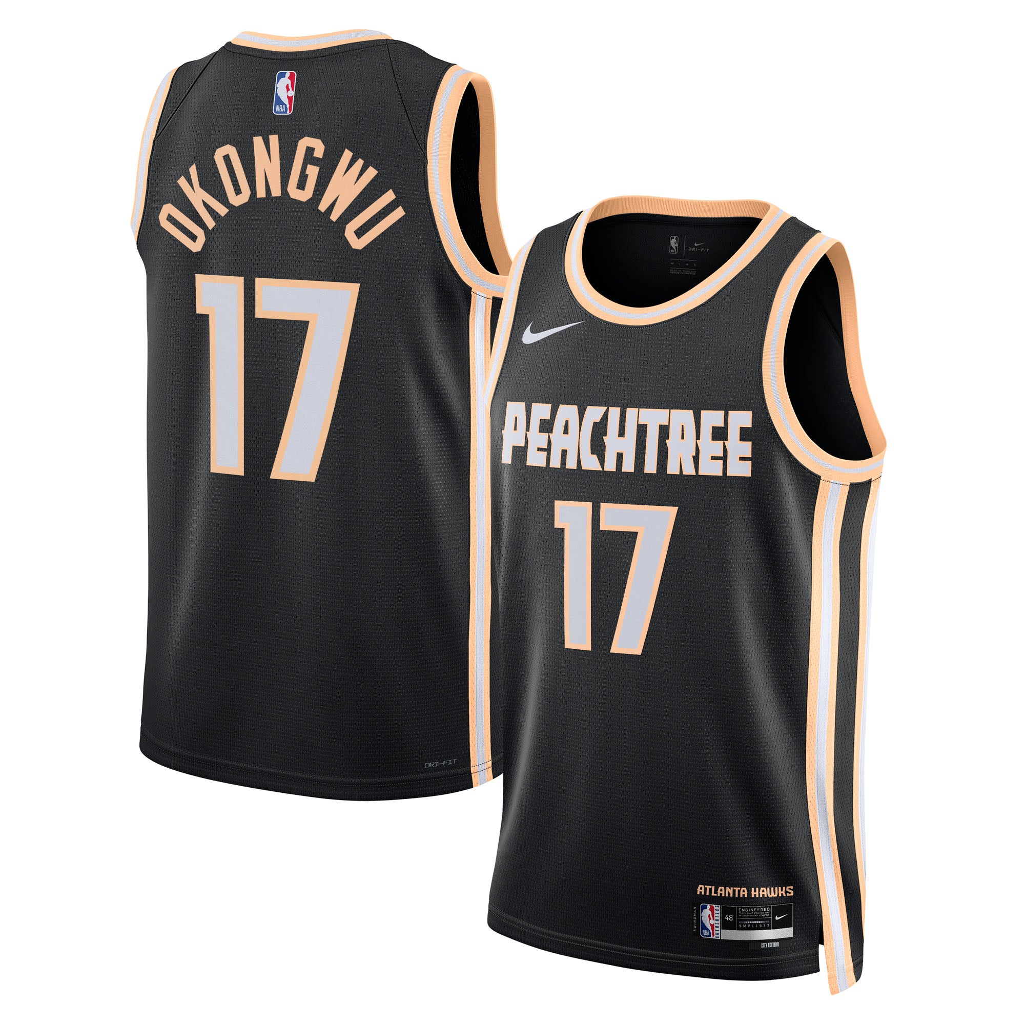 Atlanta Hawks Nike 2025/26 City Edition Swingman Jersey - Black - Onyeka Okongwu - Unisex NBA Team Jersey Basketball Fan Apparel