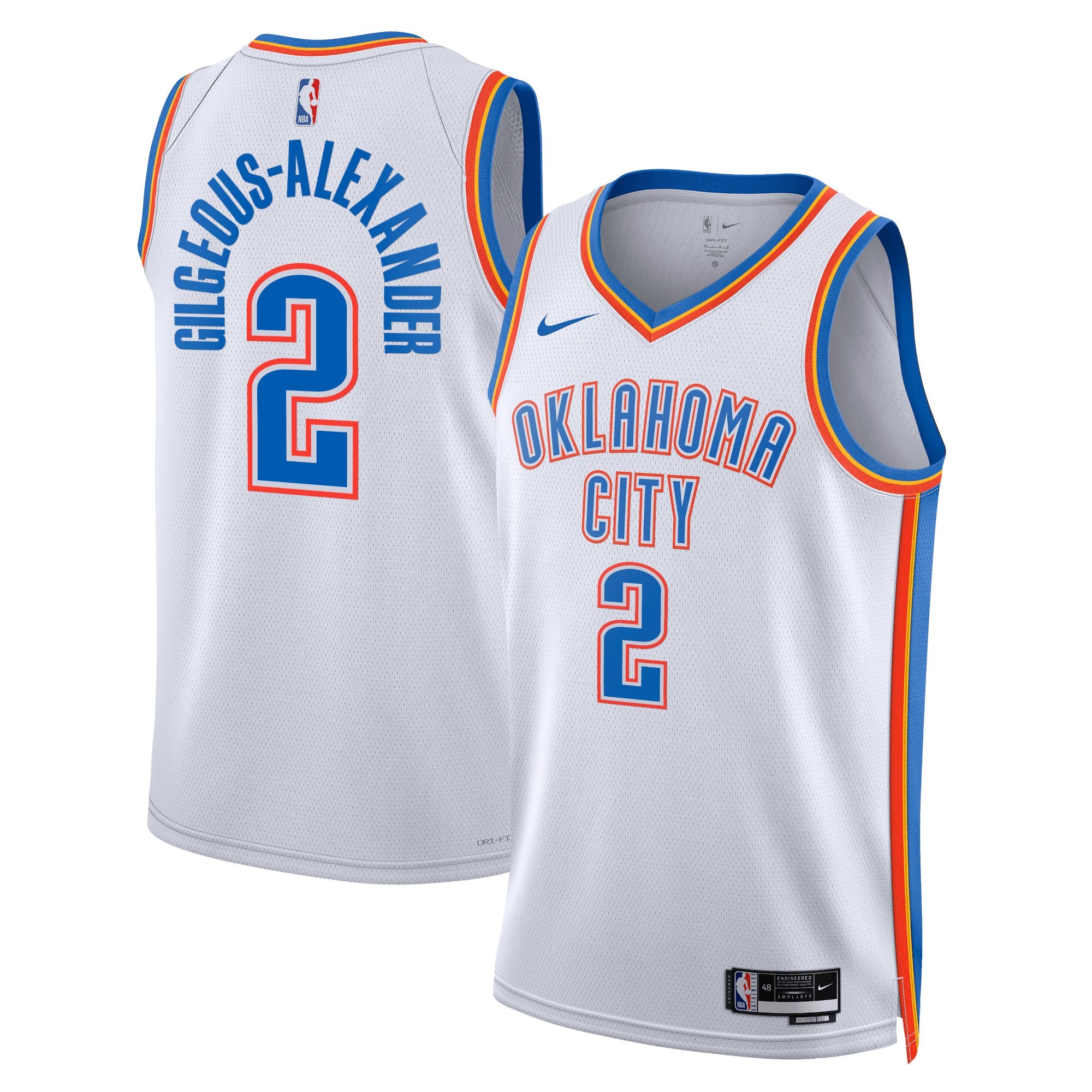 Oklahoma City Thunder Nike Association Edition Swingman Jersey - White - Shai Gilgeous-Alexander - Unisex NBA Team Jersey Basketball Fan Apparel
