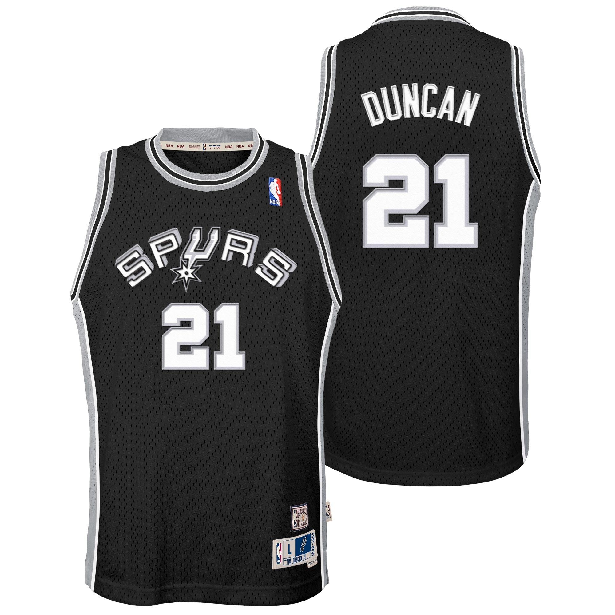 San Antonio Spurs Tim Duncan 1998-99 Hardwood Classics Road Swingman Jersey - Black - Youth NBA Team Jersey Basketball Fan Apparel