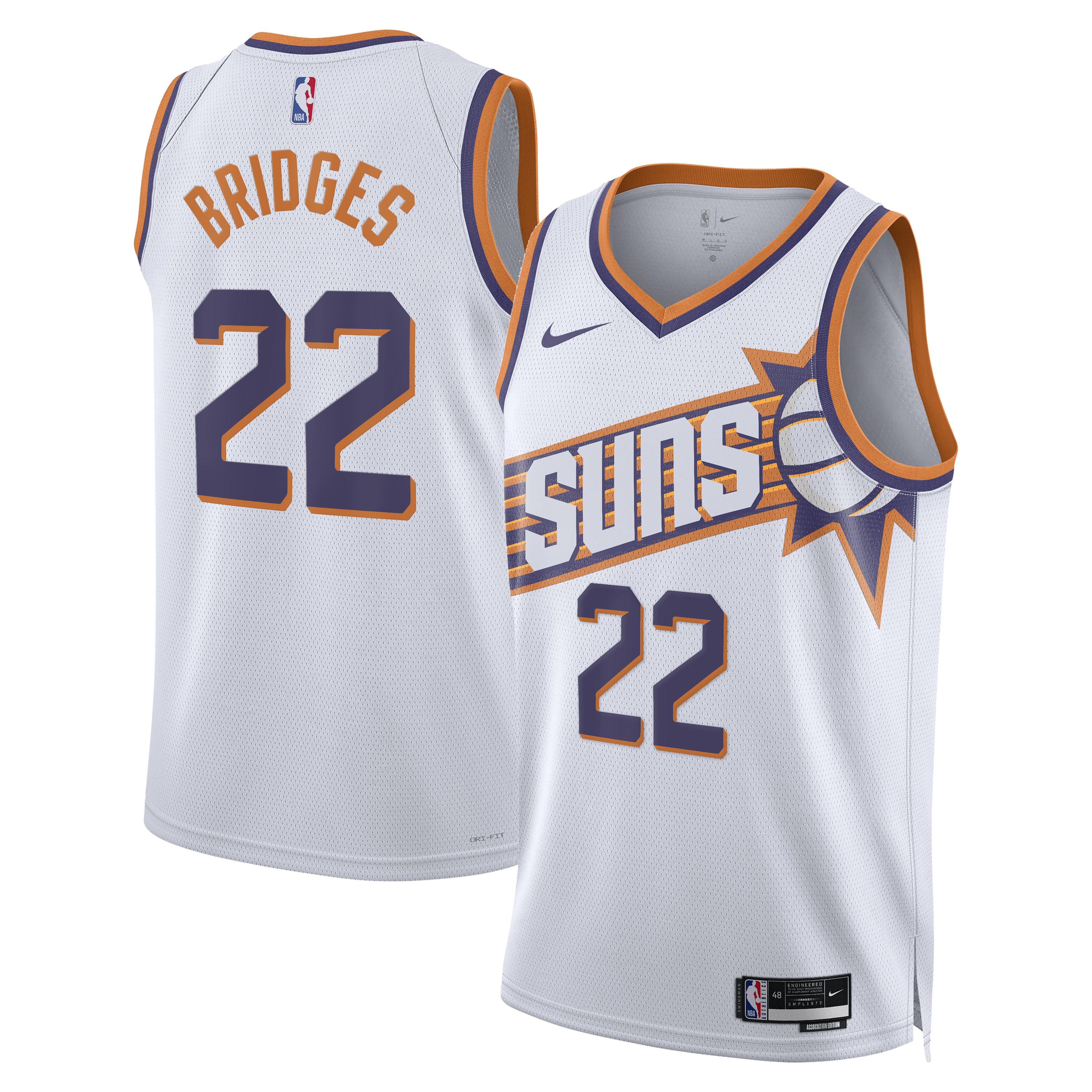 Phoenix Suns Nike Association Edition Swingman Jersey - White - Miles Bridges - Unisex NBA Team Jersey Basketball Fan Apparel