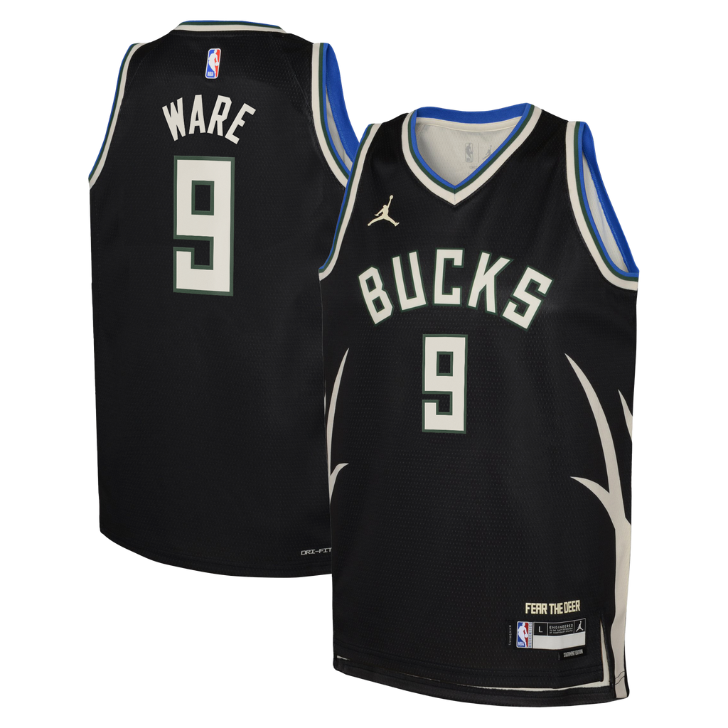 Milwaukee Bucks Jordan Brand Statement Edition Swingman Jersey - Hunter Green - Kel'el Ware - Youth NBA Team Jersey Basketball Fan Apparel