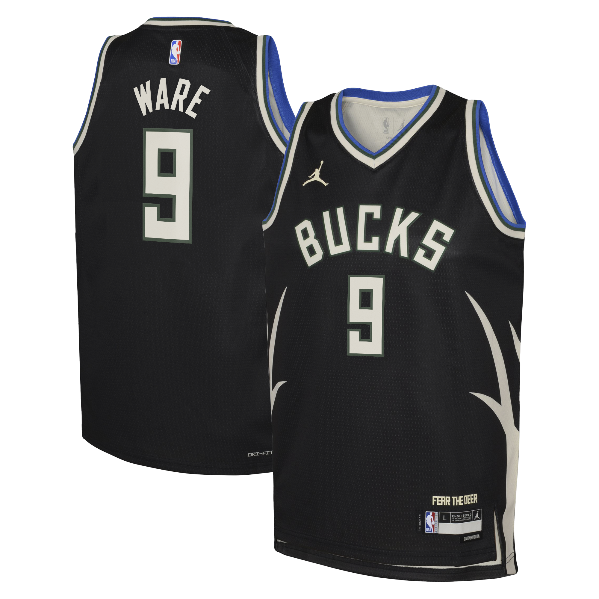 Milwaukee Bucks Jordan Brand Statement Edition Swingman Jersey - Hunter Green - Kel'el Ware - Youth NBA Team Jersey Basketball Fan Apparel