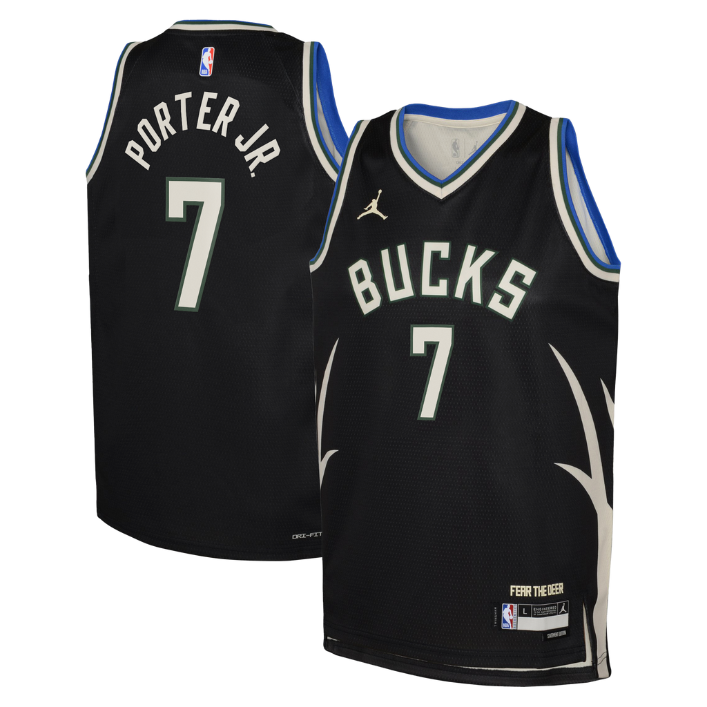 Milwaukee Bucks Jordan Brand Statement Edition Swingman Jersey - Hunter Green - Kevin Porter Jr. - Youth NBA Team Jersey Basketball Fan Apparel