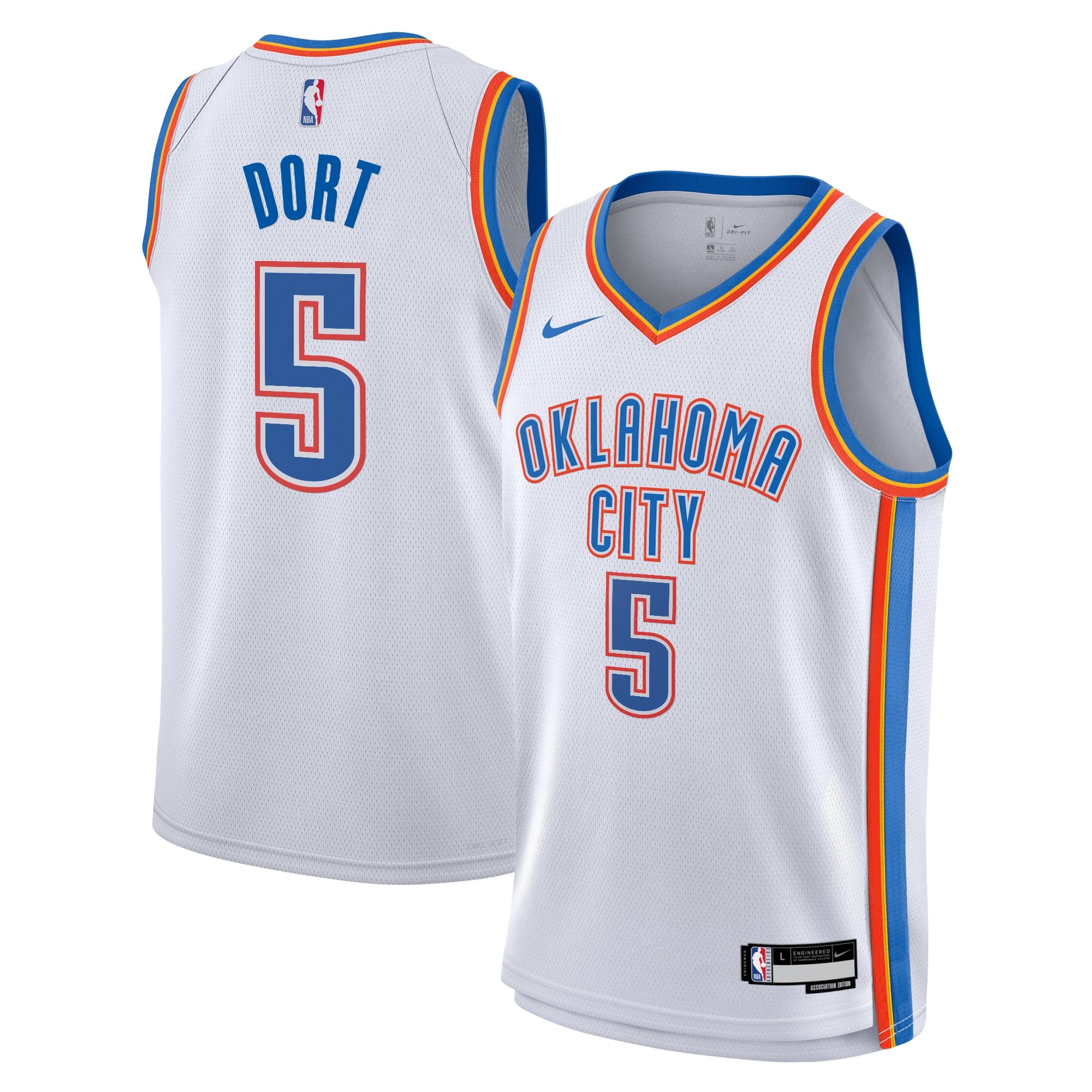 Oklahoma City Thunder Nike Association Edition Swingman Jersey - White - Luguentz Dort - Youth NBA Team Jersey Basketball Fan Apparel