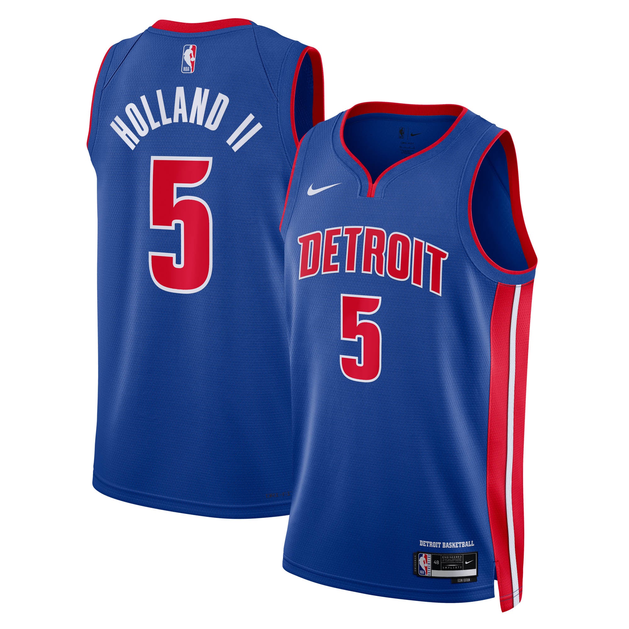 Detroit Pistons Nike Icon Swingman Jersey NBA 2024 Draft First Round Pick - Blue - Ron Holland II - Unisex NBA Team Jersey Basketball Fan Apparel
