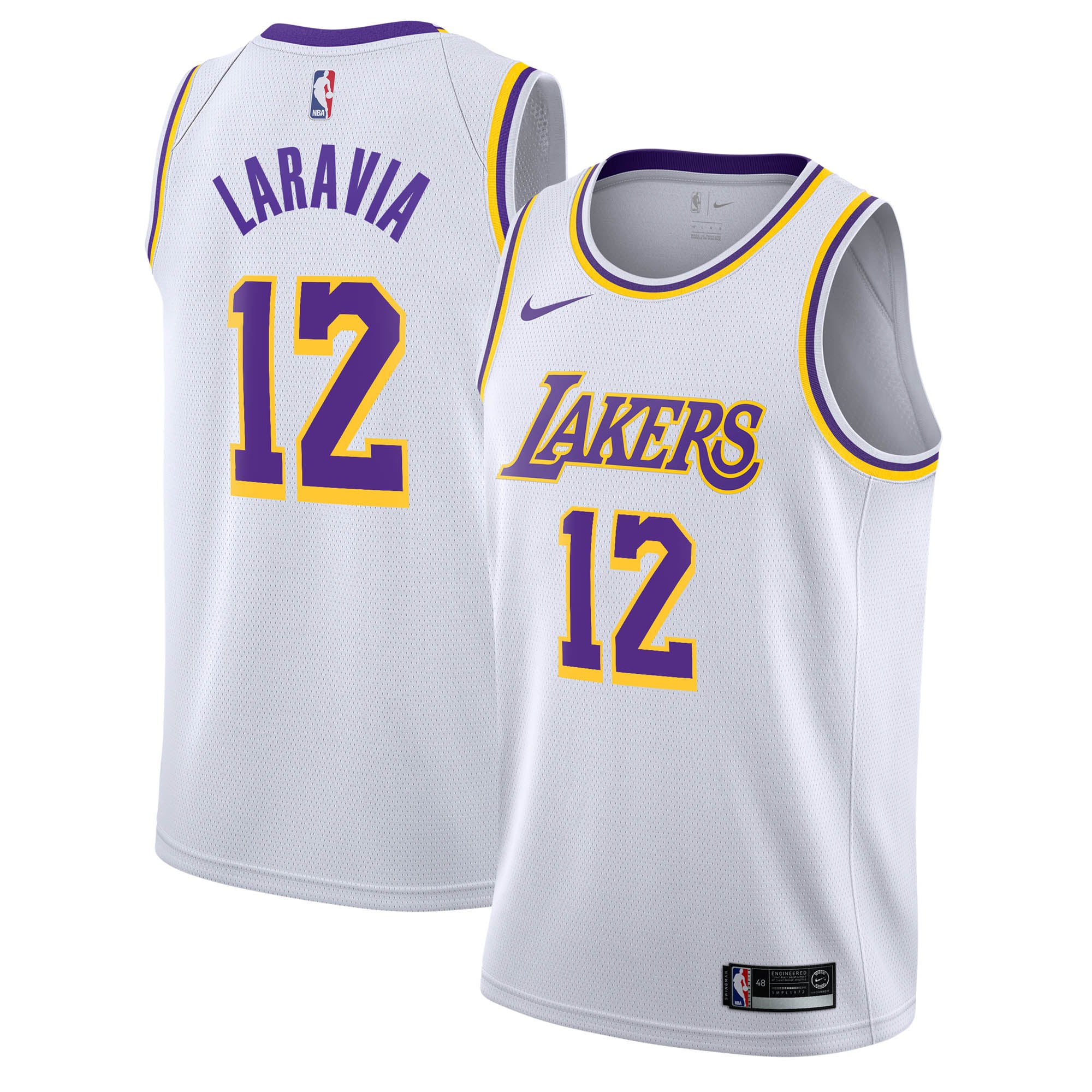 Los Angeles Lakers Nike Association Edition Swingman Jersey - White - Jake LaRavia - Youth NBA Team Jersey Basketball Fan Apparel