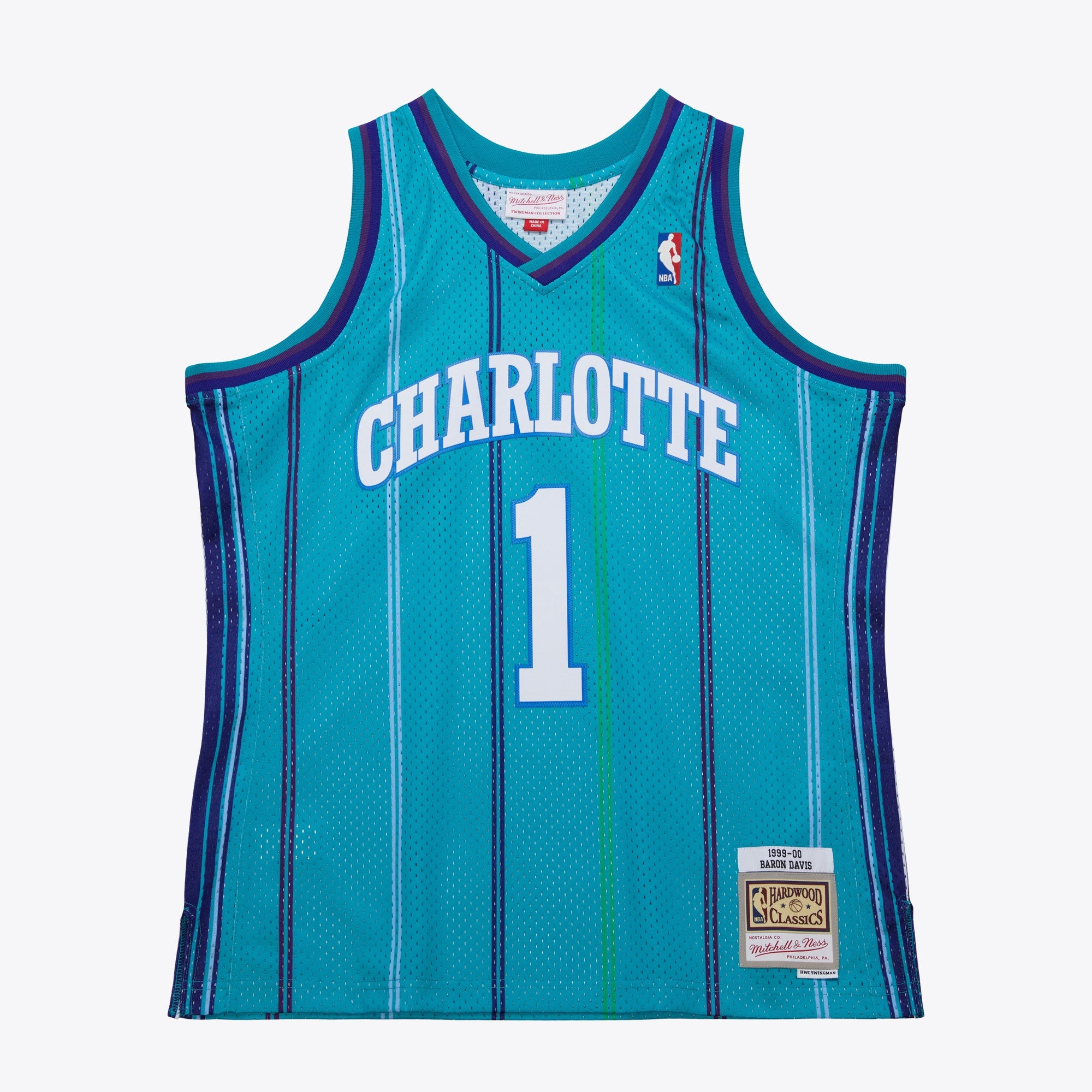Charlotte Hornets Mitchell & Ness Baron Davis 1999 Swingman Road Authentic Jersey - Teal NBA Team Jersey Basketball Fan Apparel
