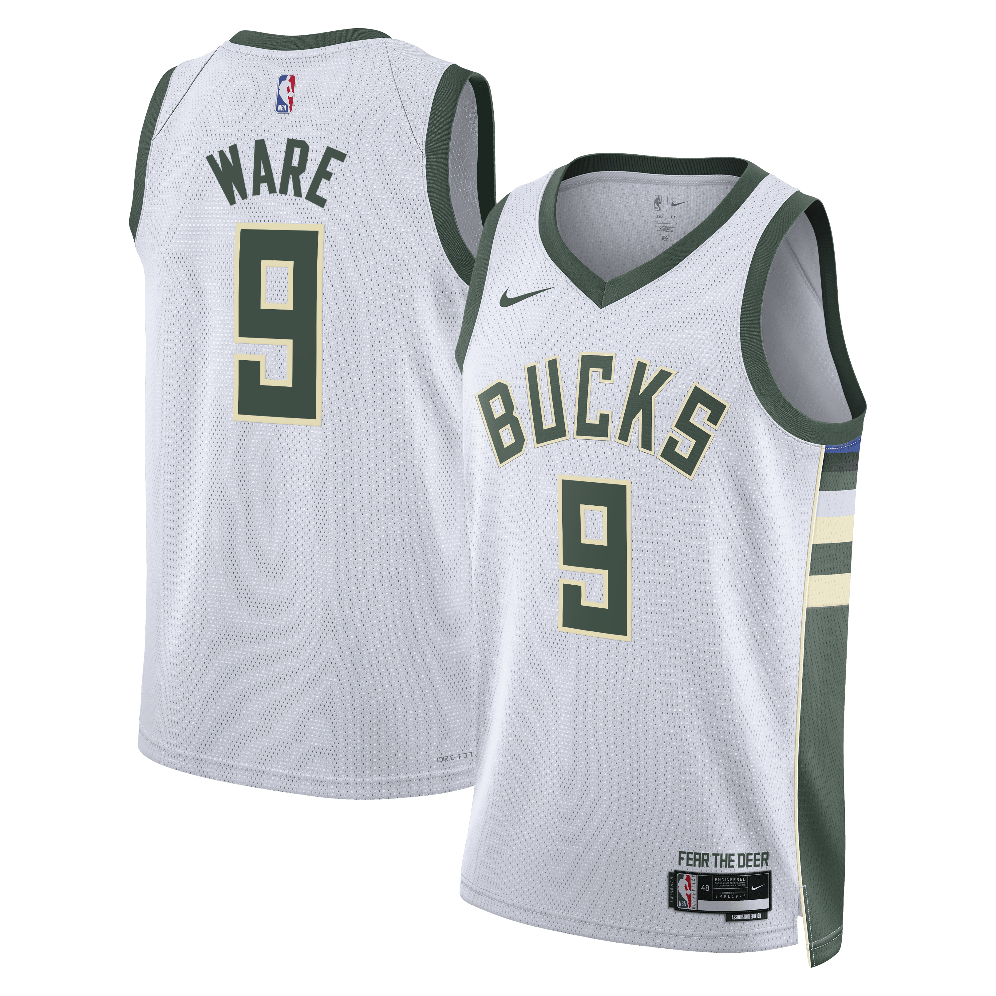 Milwaukee Bucks Nike Association Edition Swingman Jersey - White - Kel'el Ware - Unisex NBA Team Jersey Basketball Fan Apparel