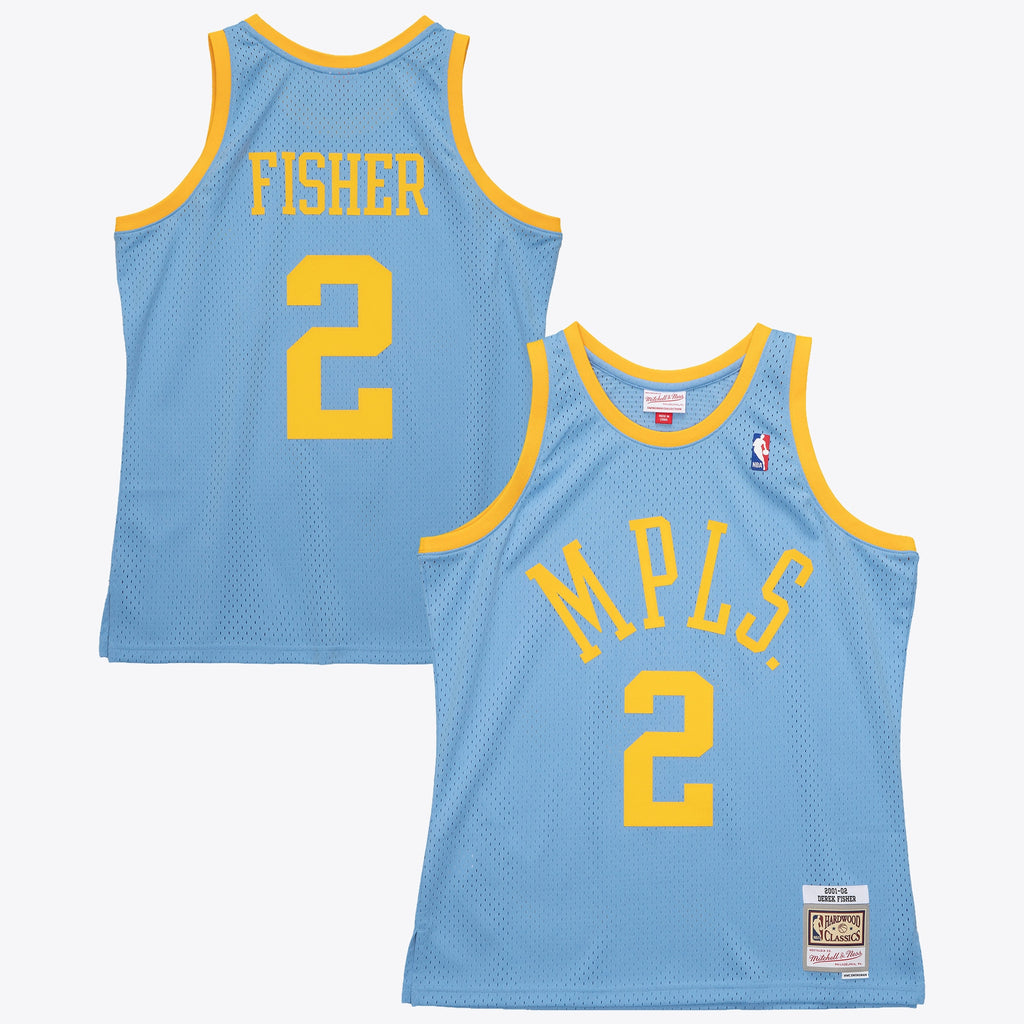Los Angeles Lakers Mitchell & Ness Derek Fisher 2001 Swingman Authentic Jersey - Columbia Blue NBA Team Jersey Basketball Fan Apparel