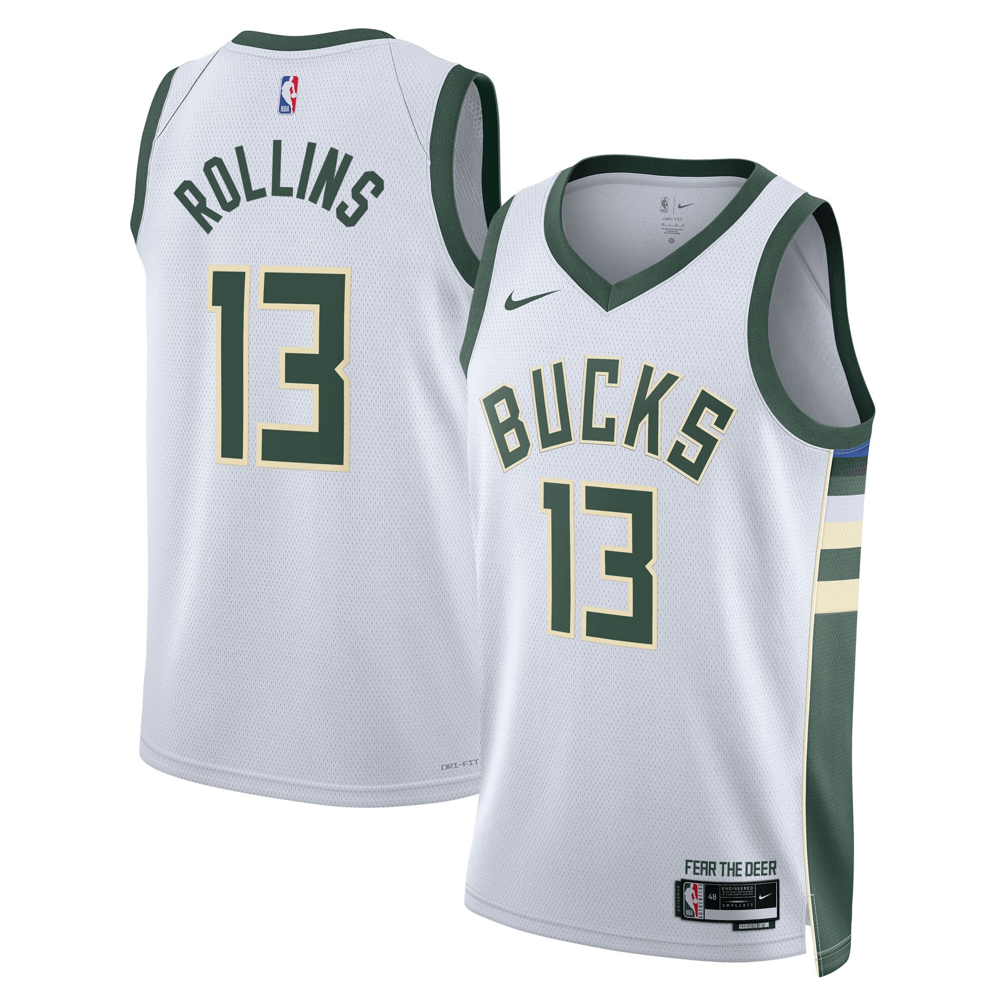 Milwaukee Bucks Nike Association Edition Swingman Jersey - White - Ryan Rollins - Unisex NBA Team Jersey Basketball Fan Apparel