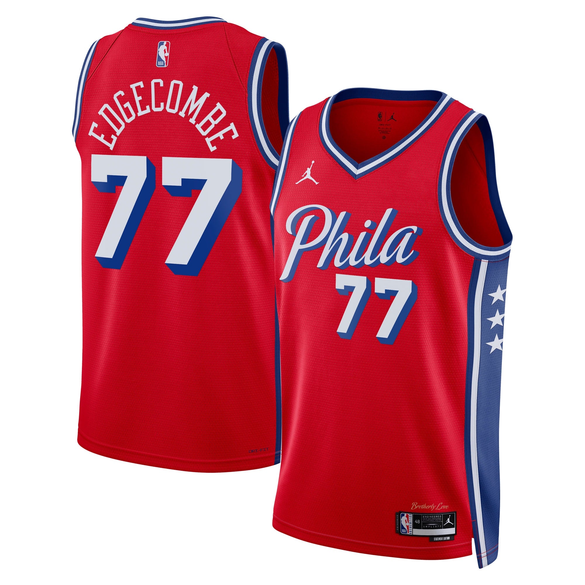 Philadelphia 76ers Jordan Brand Statement Edition Swingman Jersey - Red - VJ Edgecombe - Unisex NBA Team Jersey Basketball Fan Apparel