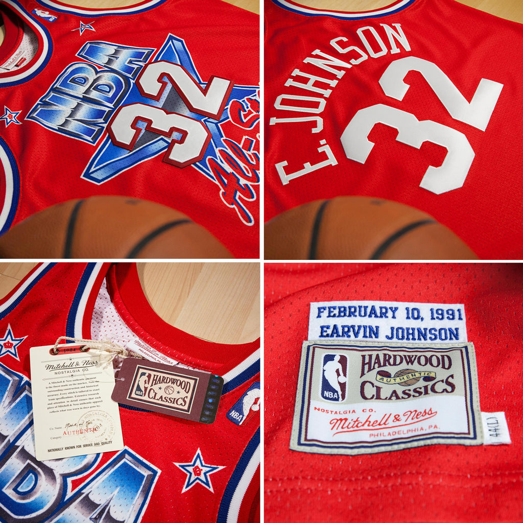 NBA All-Star West Mitchell & Ness Magic Johnson 1991 Authentic Jersey - Scarlett - Men's NBA Team Jersey Basketball Fan Apparel