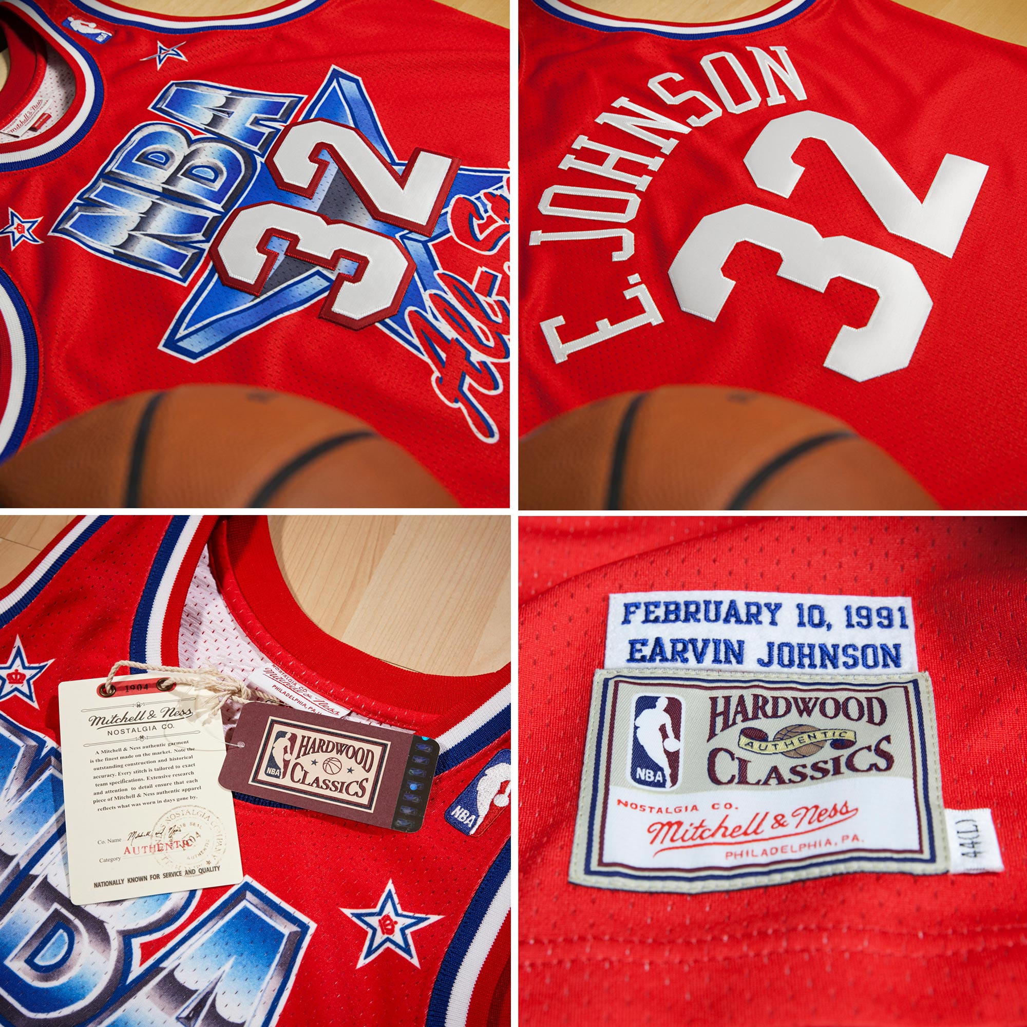 NBA All-Star West Mitchell & Ness Magic Johnson 1991 Authentic Jersey - Scarlett - Men's NBA Team Jersey Basketball Fan Apparel