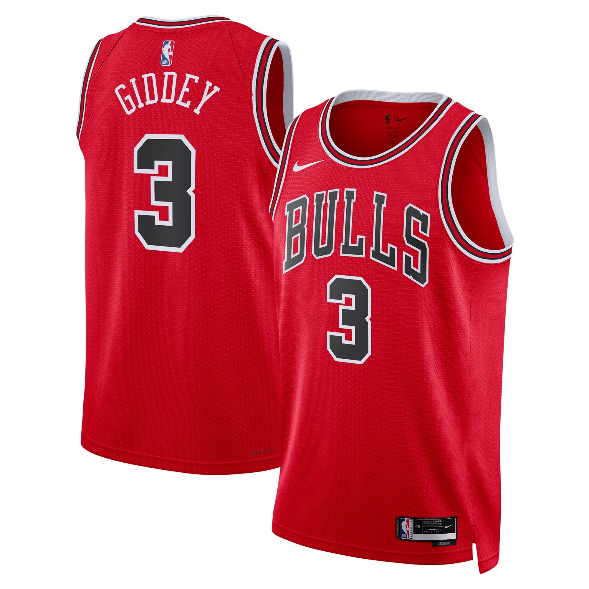 Chicago Bulls Nike Icon Swingman Jersey - Giddey 3 - Unisex NBA Team Jersey Basketball Fan Apparel