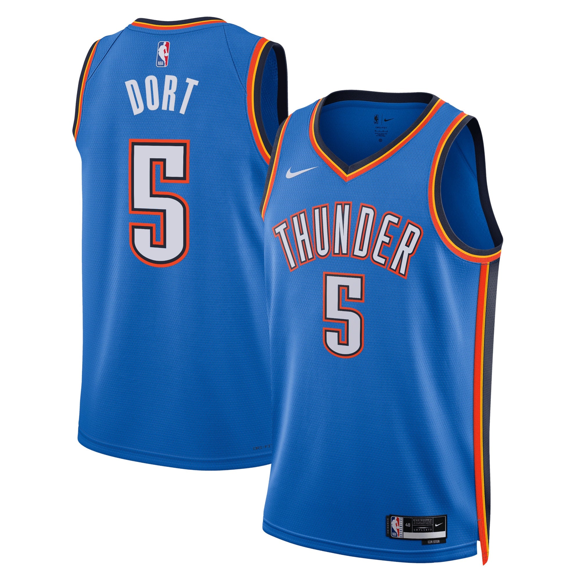 Oklahoma City Thunder Nike Icon Edition Swingman Jersey - Blue - Luguentz Dort - Unisex NBA Team Jersey Basketball Fan Apparel