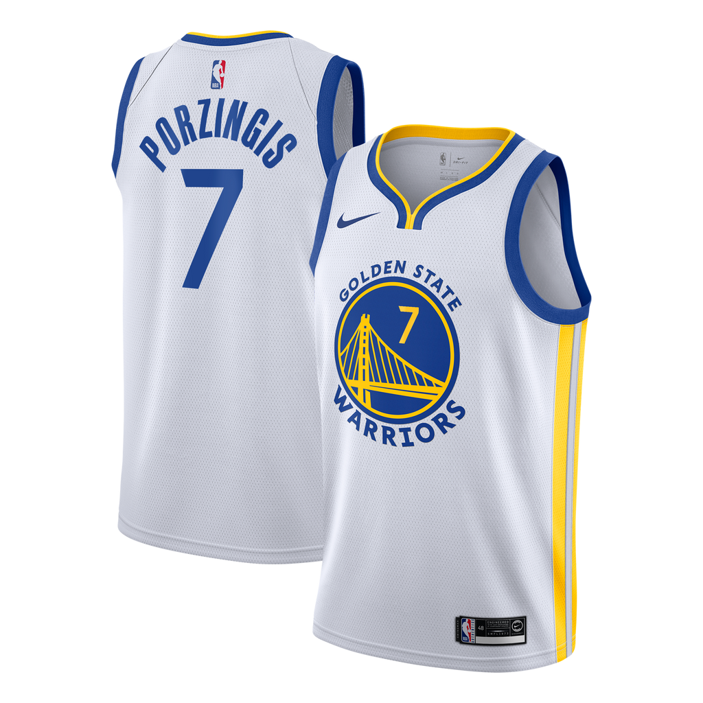 Golden State Warriors Nike Association Edition Swingman Jersey - White - Kristaps Porziņģis - Youth NBA Team Jersey Basketball Fan Apparel