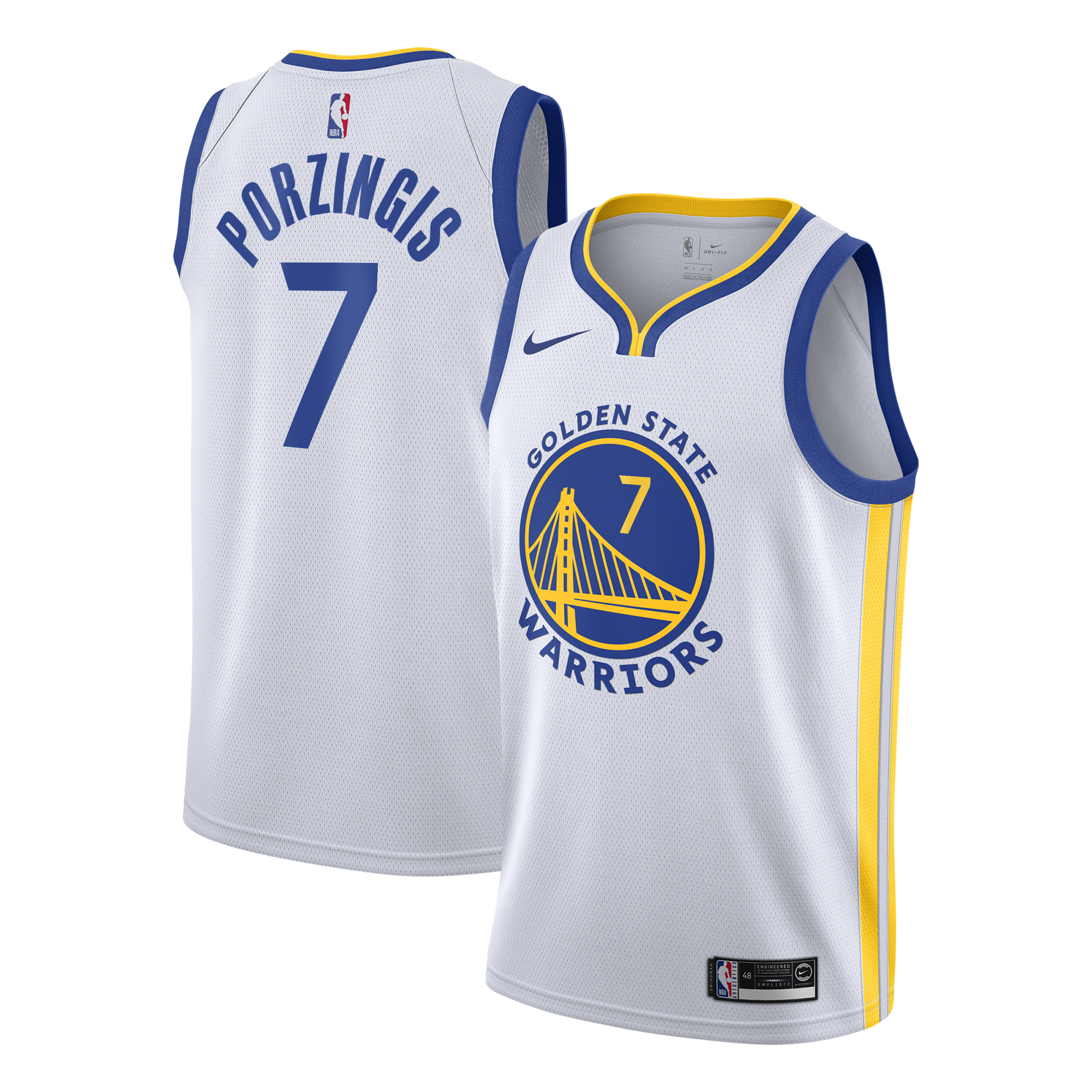 Golden State Warriors Nike Association Edition Swingman Jersey - White - Kristaps Porziņģis - Youth NBA Team Jersey Basketball Fan Apparel