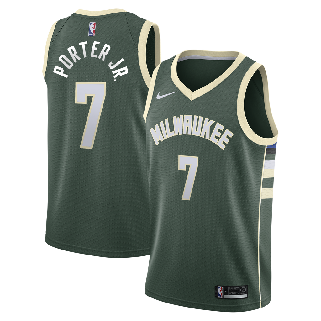 Milwaukee Bucks Nike Icon Edition Swingman Jersey - Hunter Green - Kevin Porter Jr. - Youth NBA Team Jersey Basketball Fan Apparel