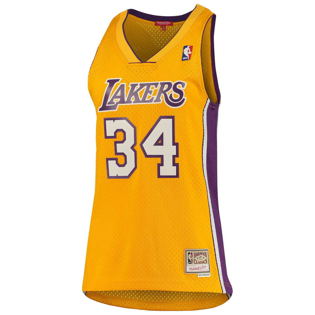 Los Angeles Lakers Mitchell & Ness Shaquille O'Neal 1999-00 Hardwood Classics Swingman Jersey - Gold - Women's NBA Team Jersey Basketball Fan Apparel