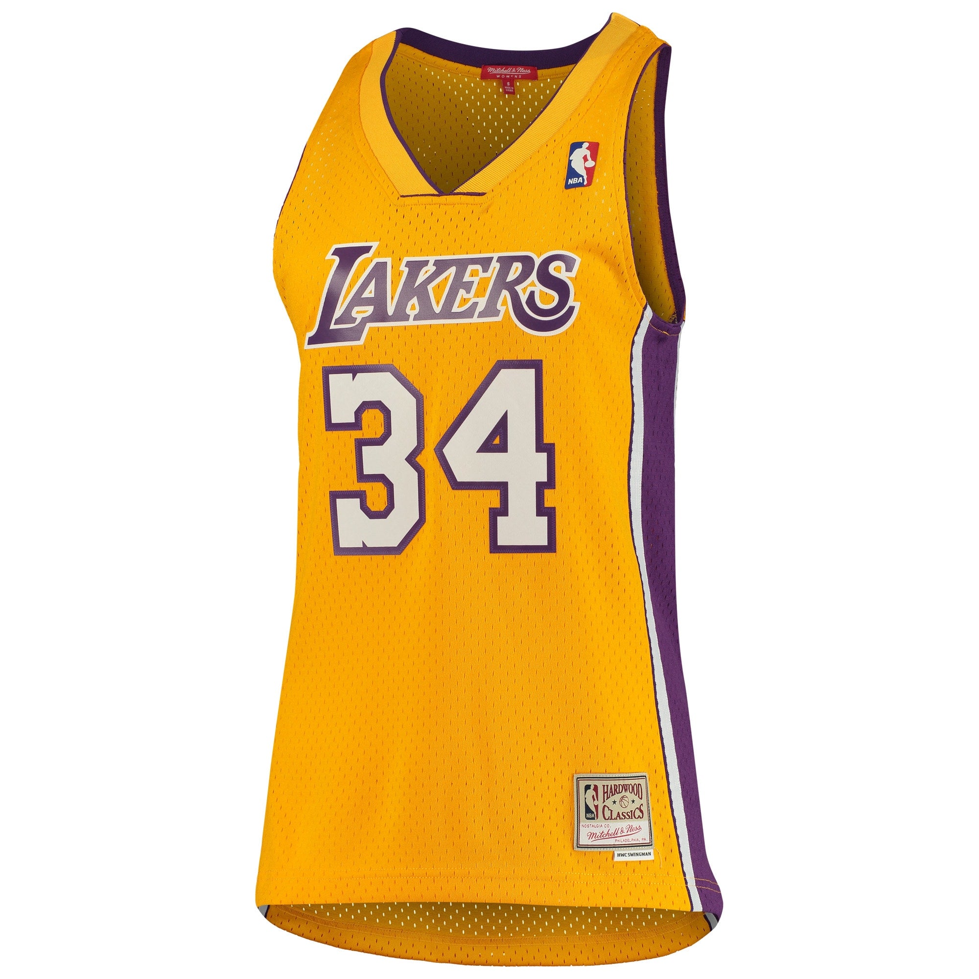 Los Angeles Lakers Mitchell & Ness Shaquille O'Neal 1999-00 Hardwood Classics Swingman Jersey - Gold - Women's NBA Team Jersey Basketball Fan Apparel
