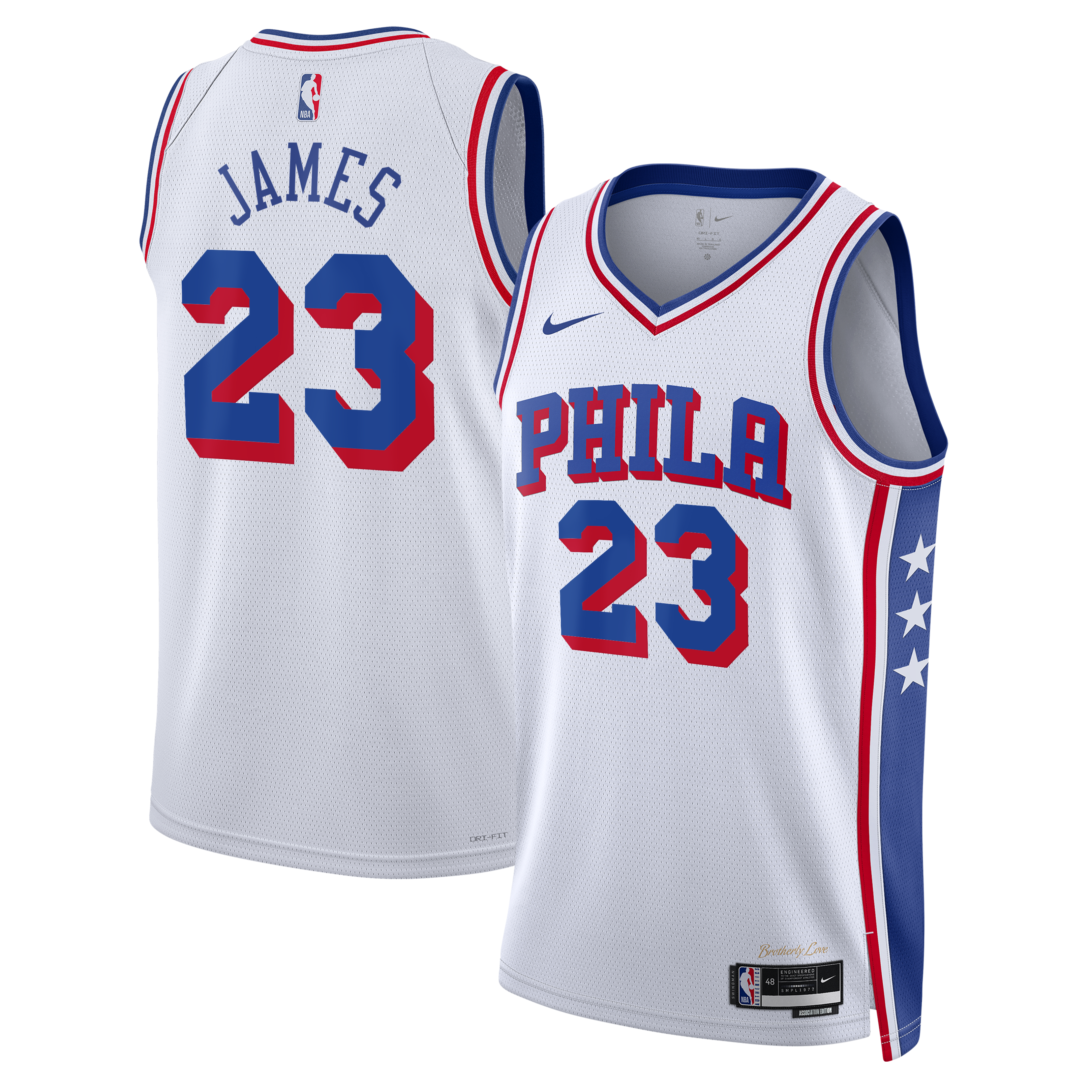 Philadelphia 76ers Nike Association Edition Swingman Jersey - White - LeBron James - Unisex NBA Team Jersey Basketball Fan Apparel