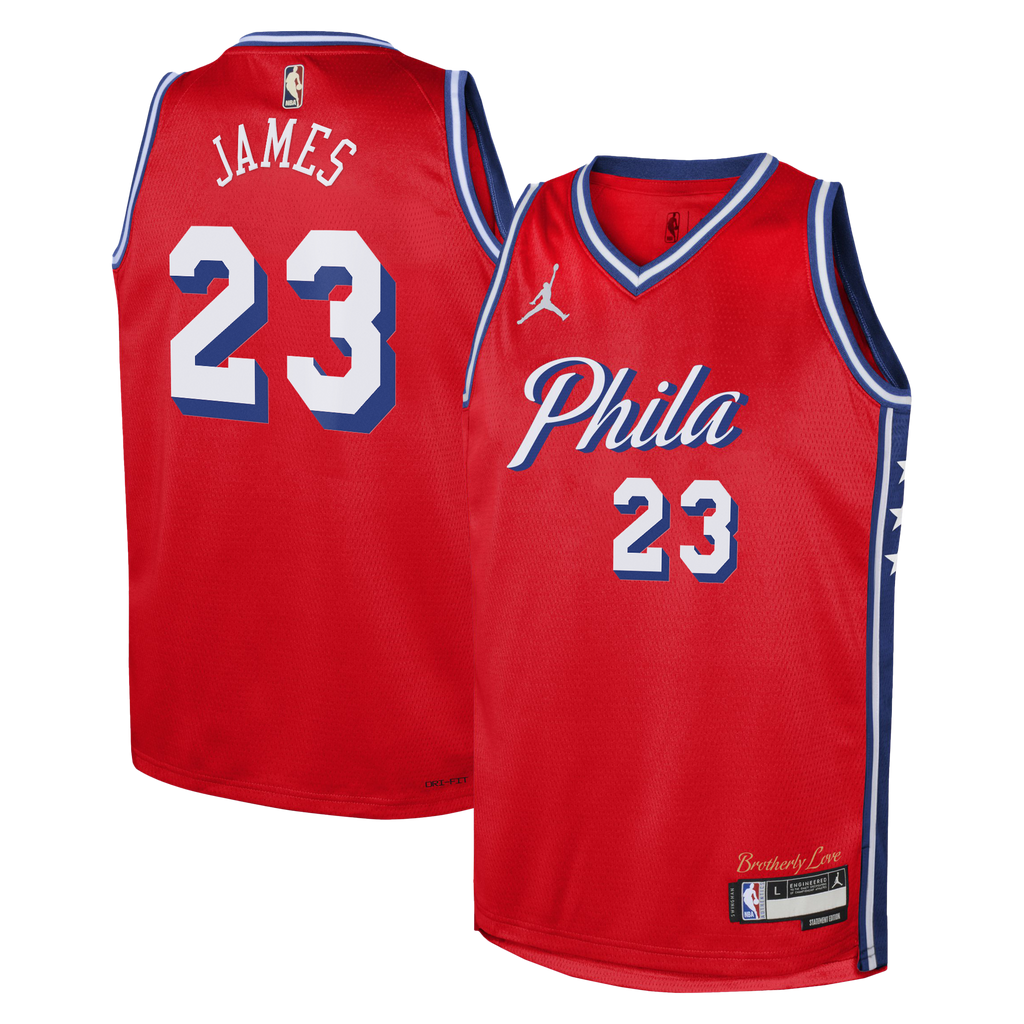 Philadelphia 76ers Jordan Brand Statement Edition Swingman Jersey - Red - LeBron James - Youth NBA Team Jersey Basketball Fan Apparel