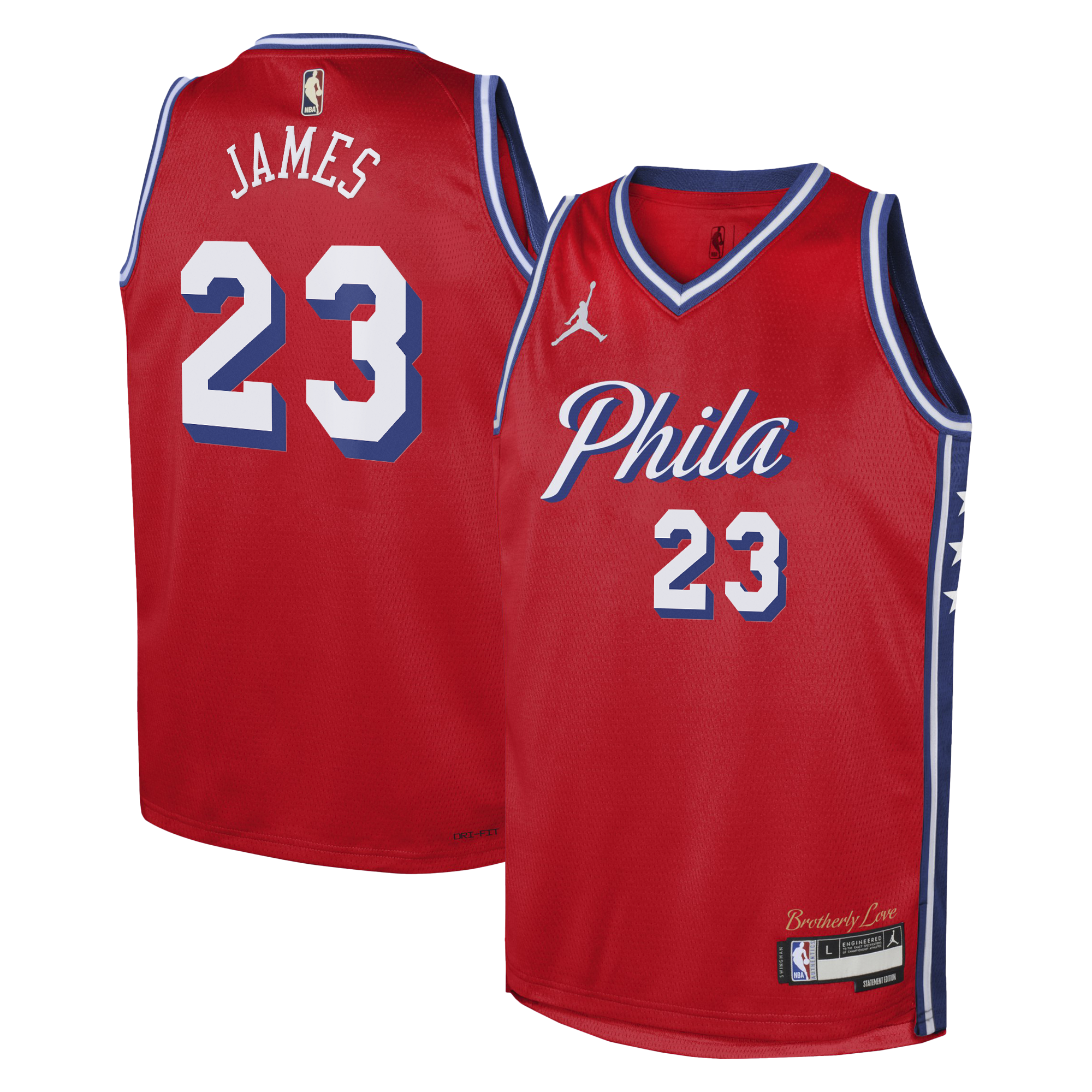 Philadelphia 76ers Jordan Brand Statement Edition Swingman Jersey - Red - LeBron James - Youth NBA Team Jersey Basketball Fan Apparel