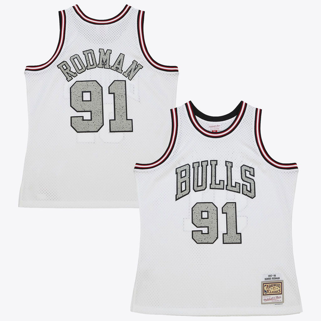 Chicago Bulls Mitchell & Ness Dennis Rodman 1997 Cracked Cement Swingman Jersey - White NBA Team Jersey Basketball Fan Apparel
