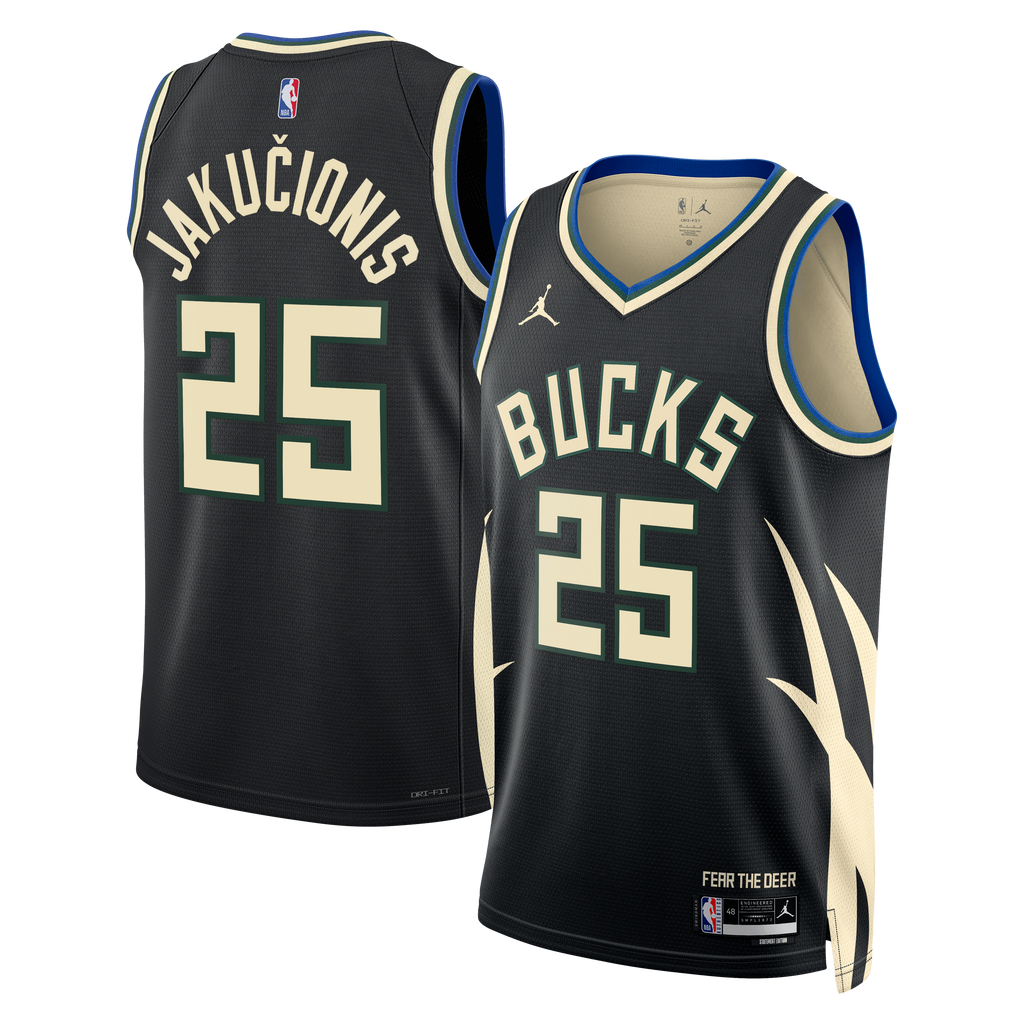 Milwaukee Bucks Jordan Brand Statement Edition Swingman Jersey - Hunter Green - Kasparas Jakučionis - Unisex NBA Team Jersey Basketball Fan Apparel