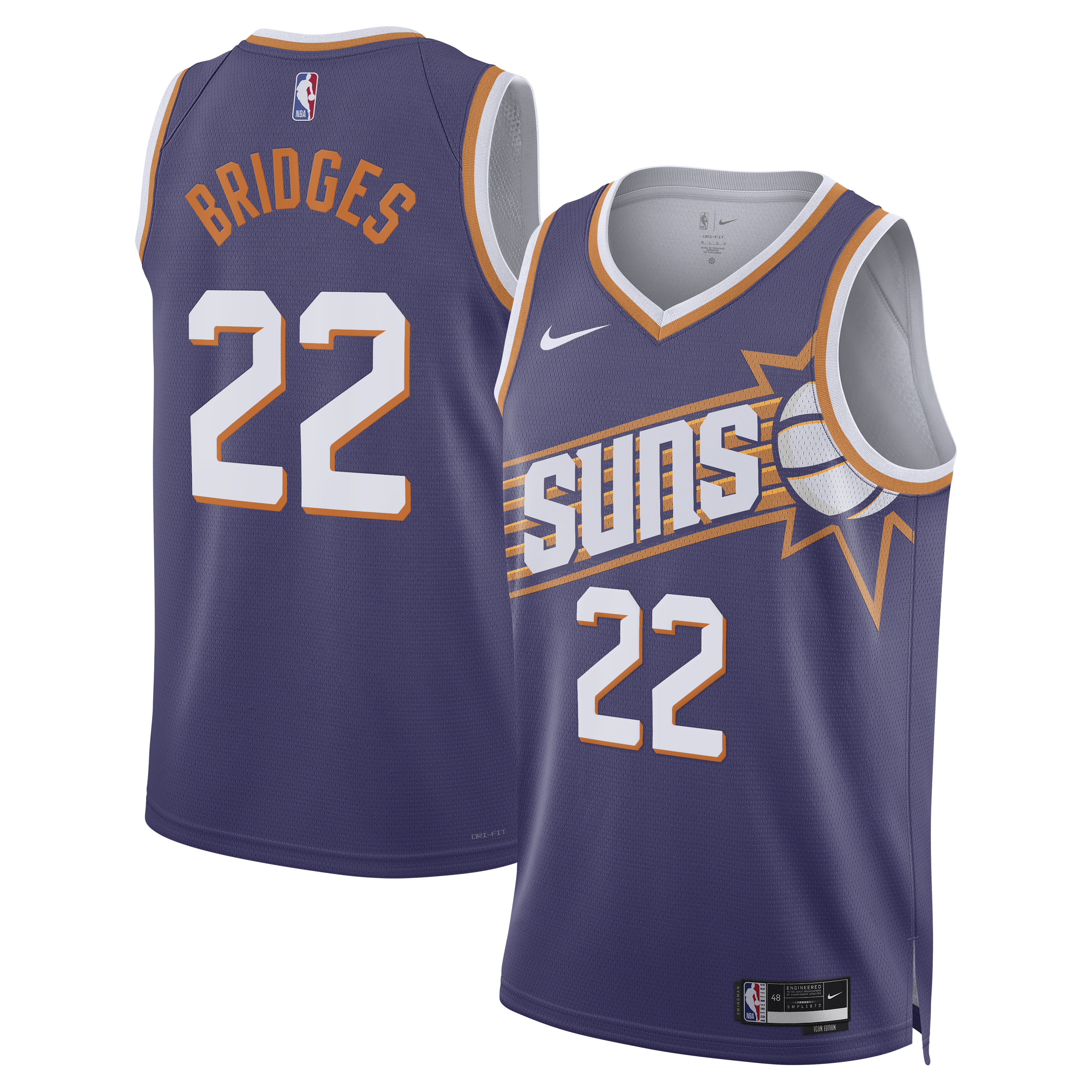 Phoenix Suns Nike Icon Edition Swingman Jersey - Purple - Miles Bridges - Unisex NBA Team Jersey Basketball Fan Apparel