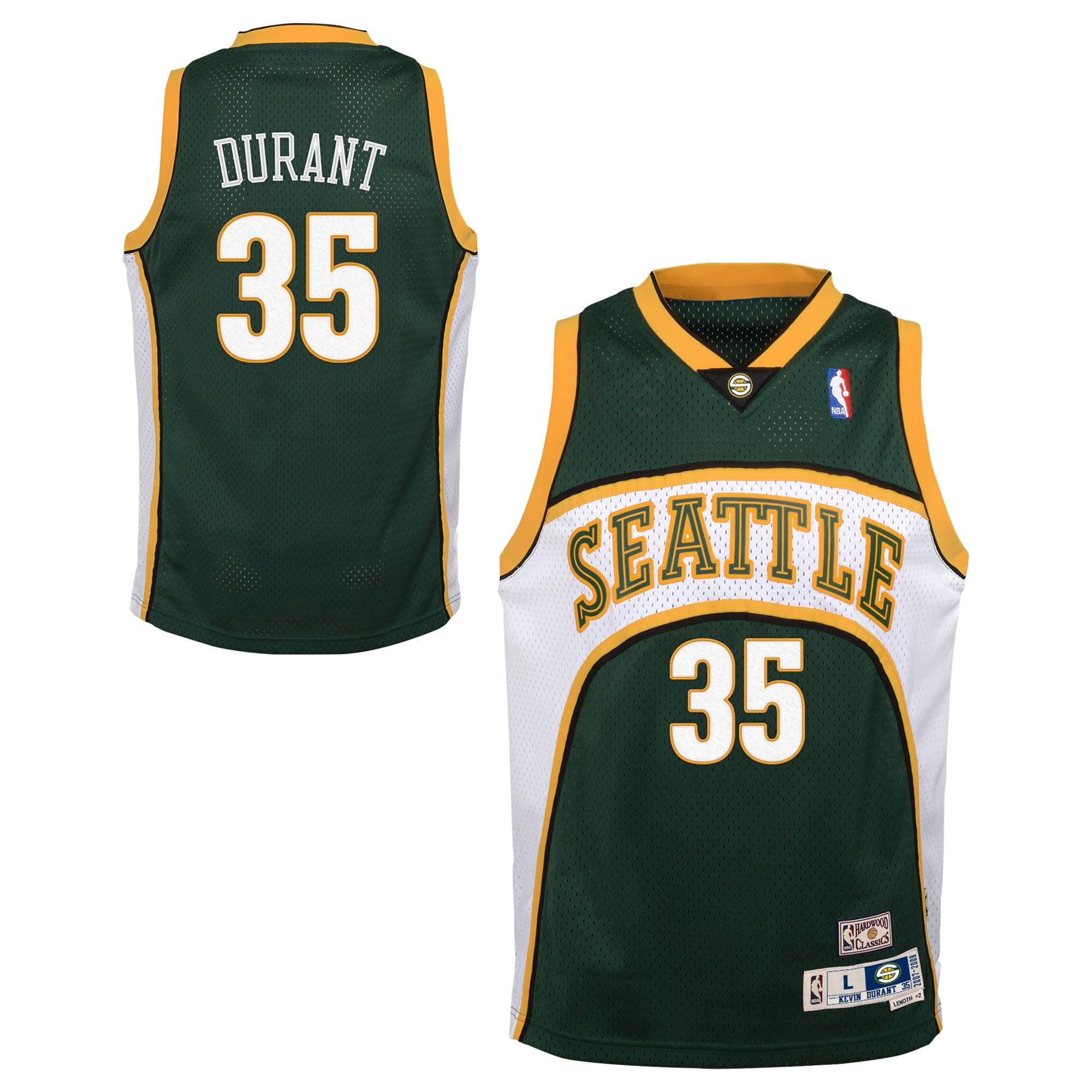 Seattle SuperSonics Kevin Durant 2007-08 Hardwood Classics Road Swingman Jersey - White/Green - Youth NBA Team Jersey Basketball Fan Apparel