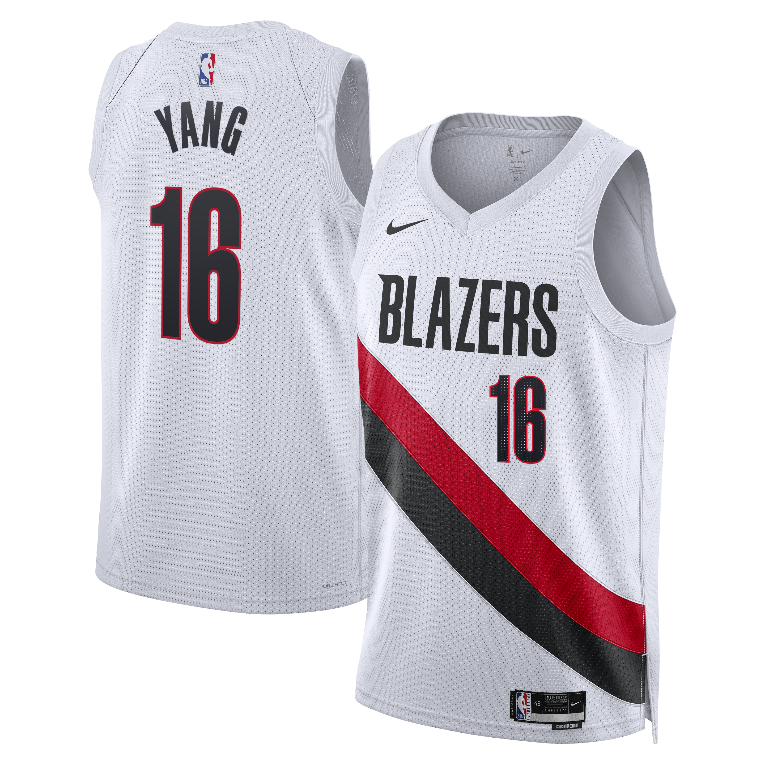 Portland Trail Blazers Nike Replica Association Edition Swingman Jersey - White - Yang Hansen - Unisex NBA Team Jersey Basketball Fan Apparel