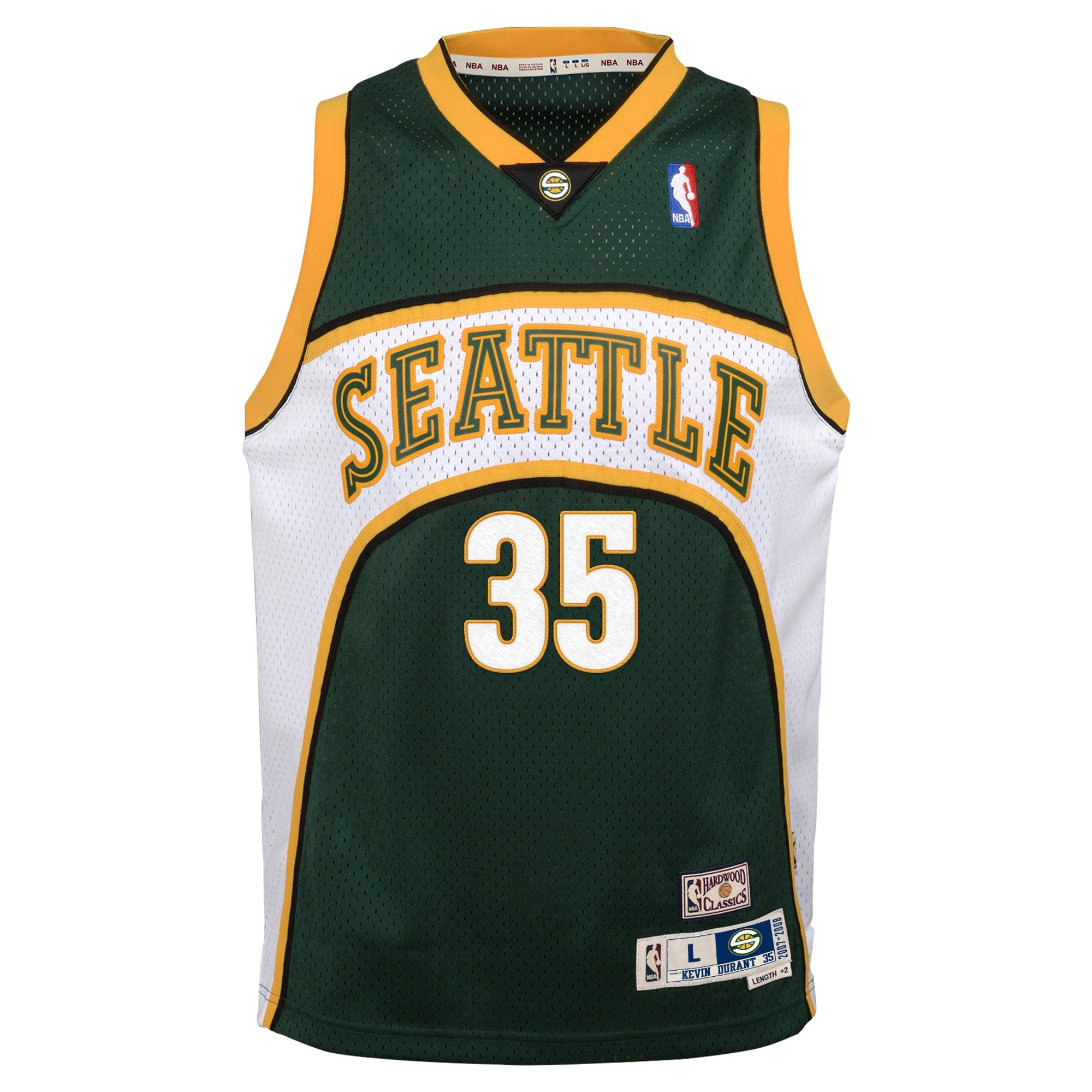 Seattle SuperSonics Kevin Durant 2007-08 Hardwood Classics Road Swingman Jersey - White/Green - Youth NBA Team Jersey Basketball Fan Apparel