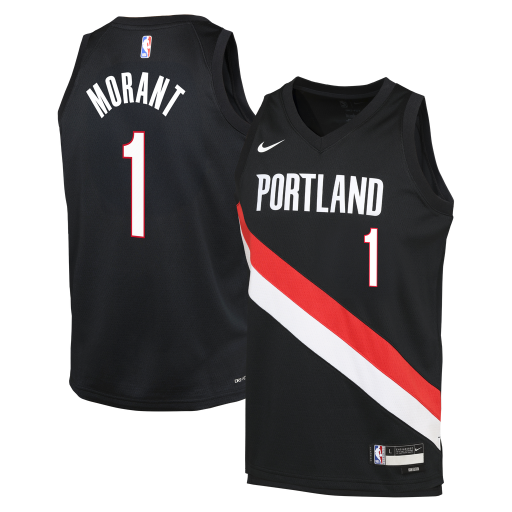Portland Trail Blazers Nike Replica Icon Edition Swingman Jersey - Black - Ja Morant - Youth NBA Team Jersey Basketball Fan Apparel