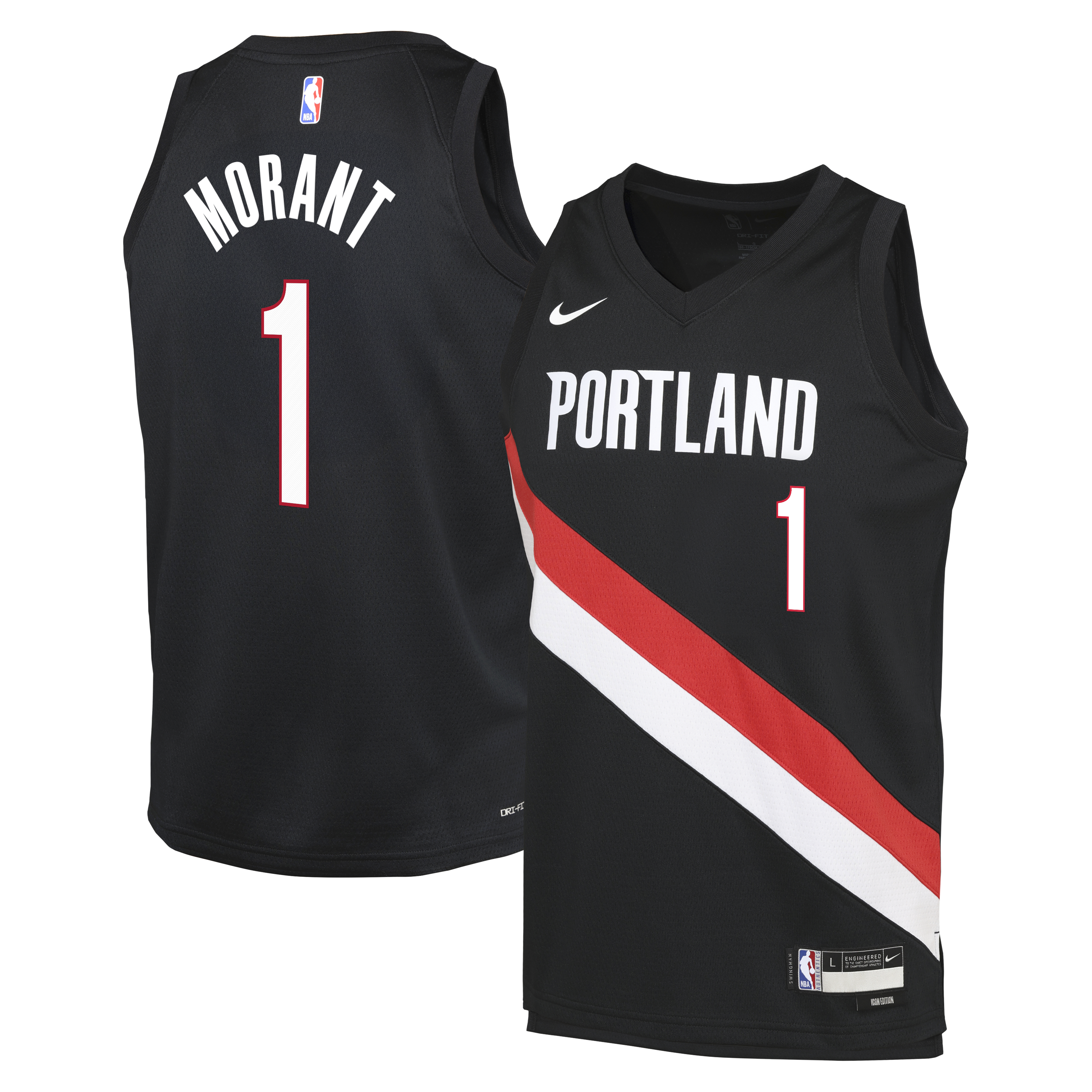 Portland Trail Blazers Nike Replica Icon Edition Swingman Jersey - Black - Ja Morant - Youth NBA Team Jersey Basketball Fan Apparel