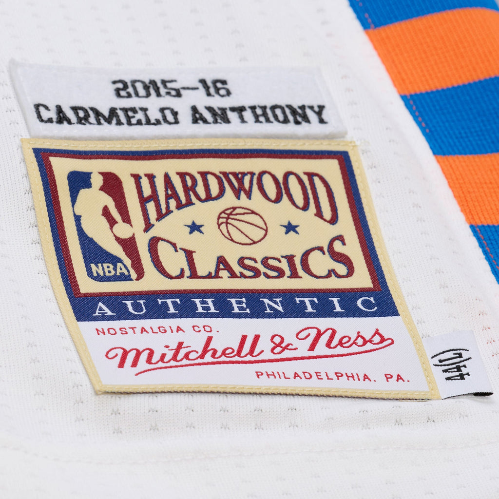 New York Knicks Mitchell & Ness Carmelo Anthony 2015-16 Hardwood Classics Authentic Jersey - White - Men's NBA Team Jersey Basketball Fan Apparel